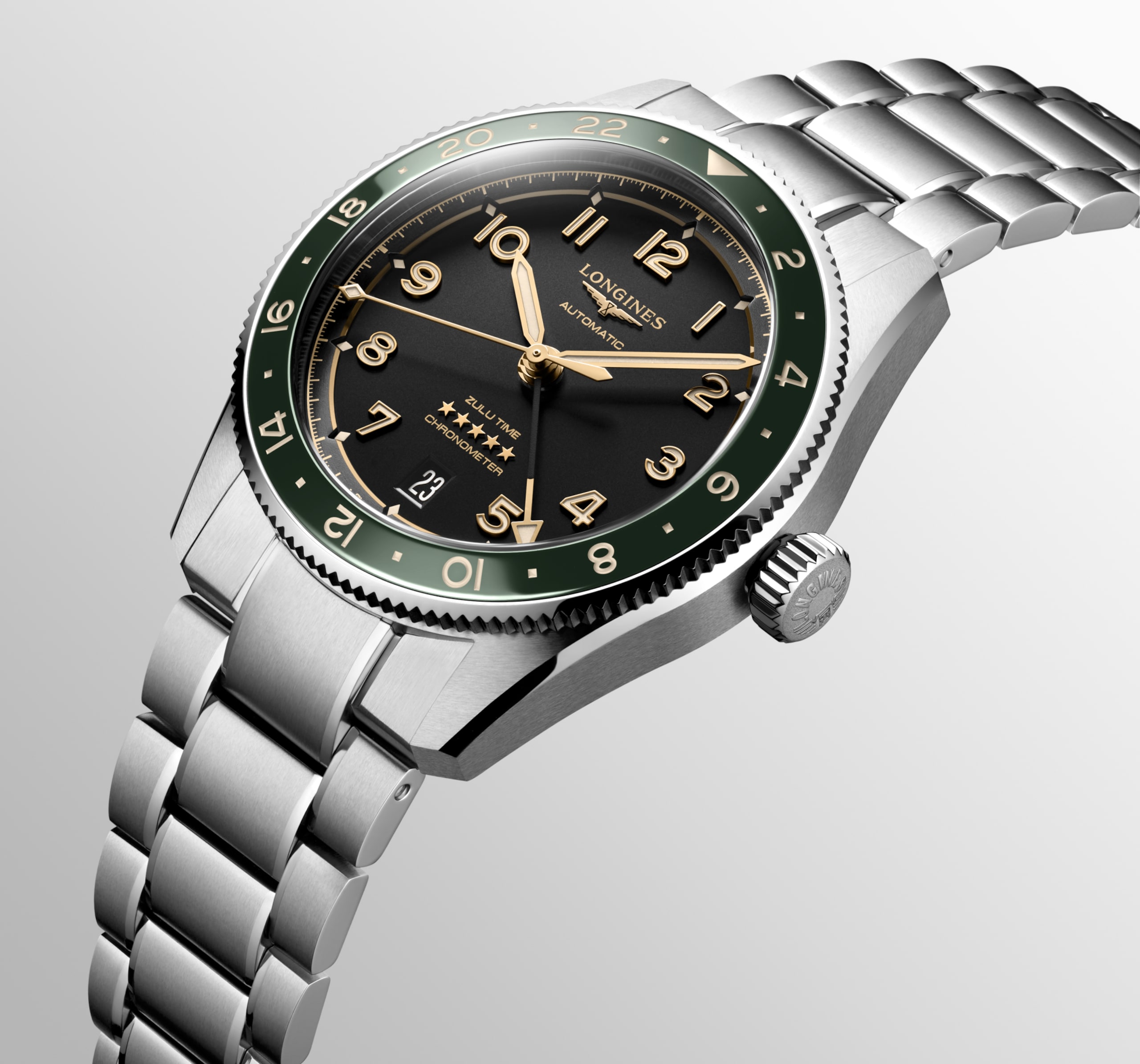 Longines SPIRIT ZULU TIME automatic stainless steel and ceramic bezel Watch - L3.802.4.63.6