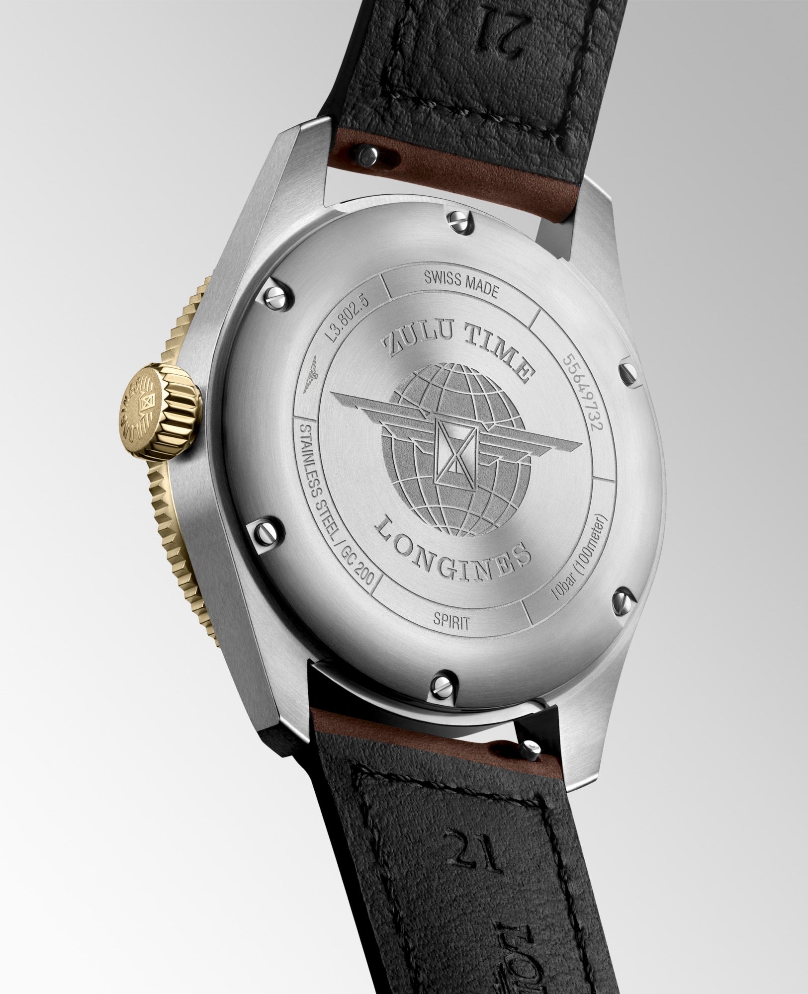 LONGINES SPIRIT ZULU TIME 自動巻、ステンレススチール&18kイエロー