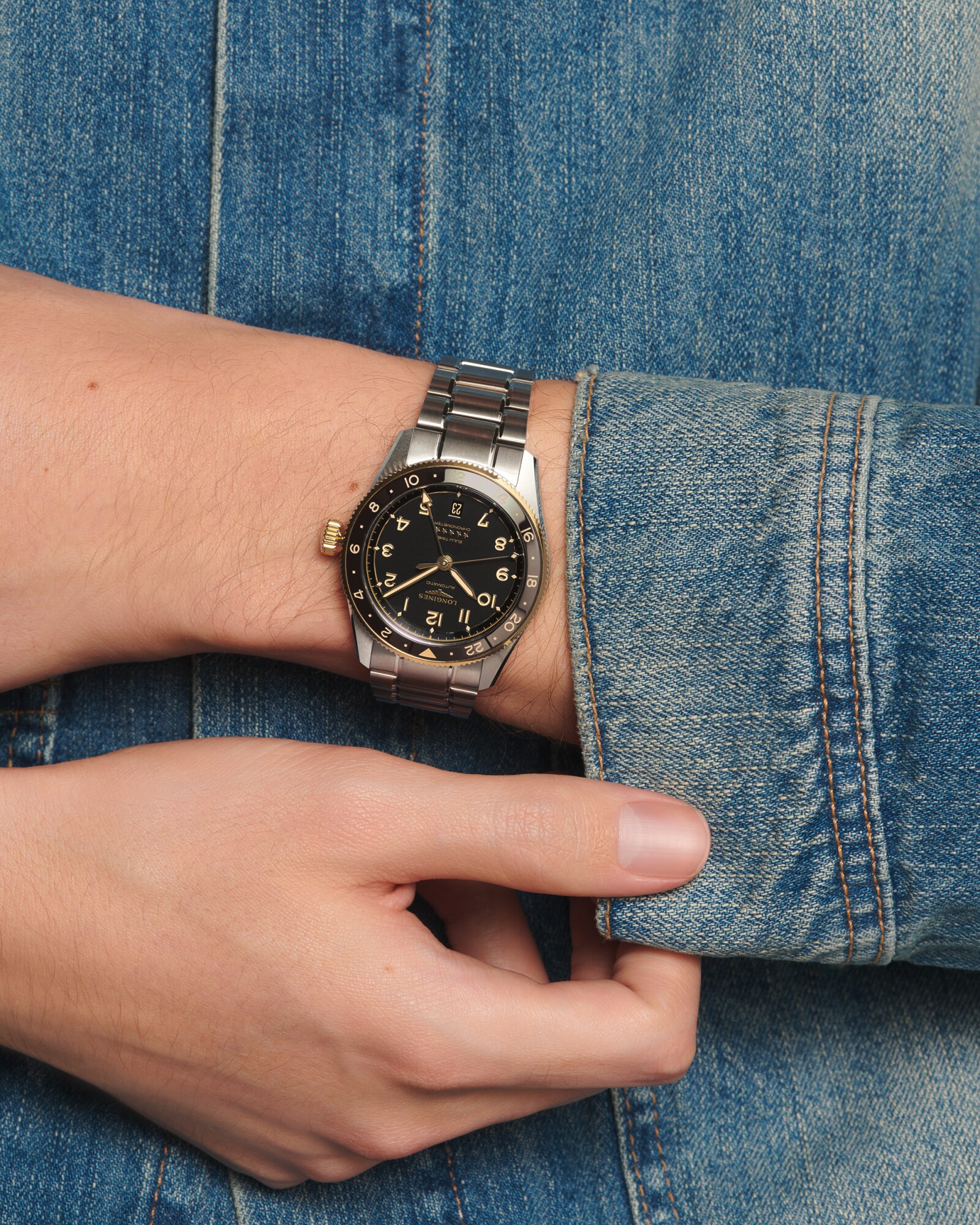 LONGINES SPIRIT ZULU TIME 自動巻、ステンレススチール&18k