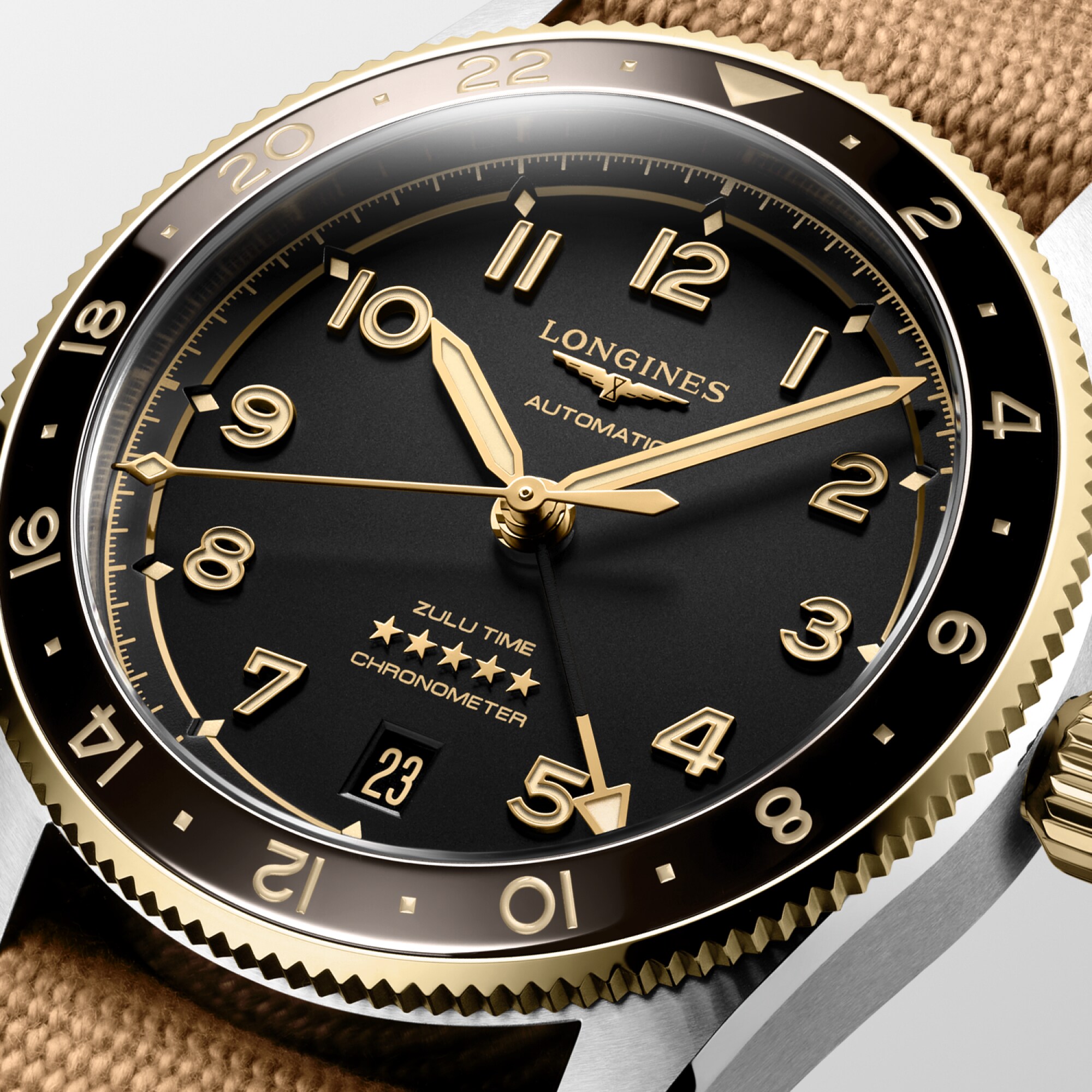 LONGINES SPIRIT ZULU TIME Automatic, Stainless Steel And 18
