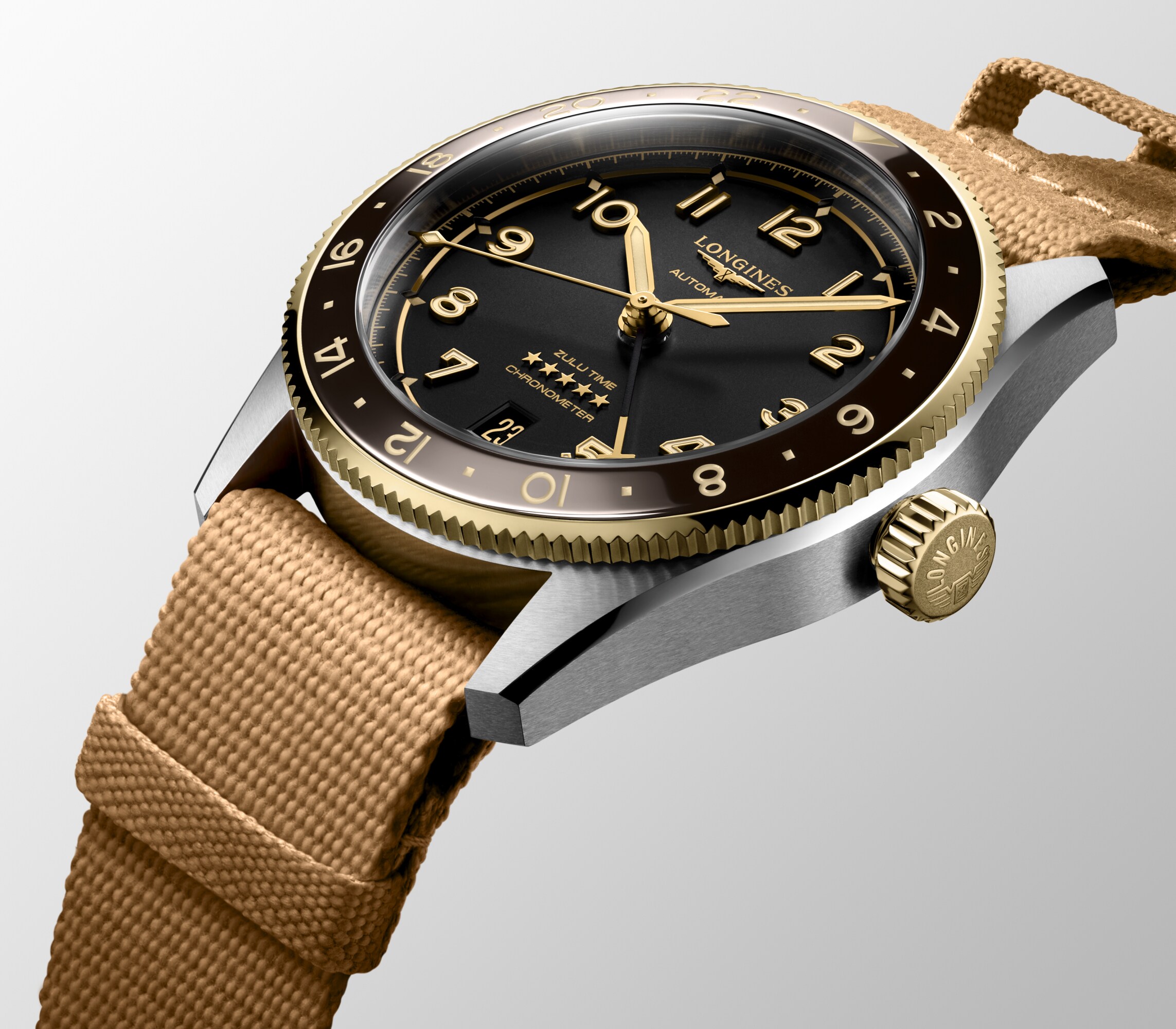 LONGINES SPIRIT ZULU TIME Automatic, Stainless Steel And 18