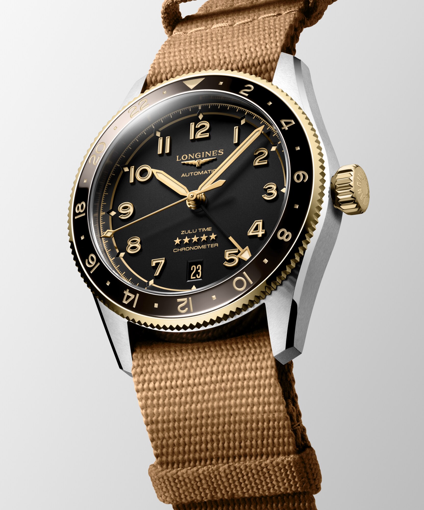 LONGINES SPIRIT ZULU TIME Automatic, Stainless Steel And 18 Karat