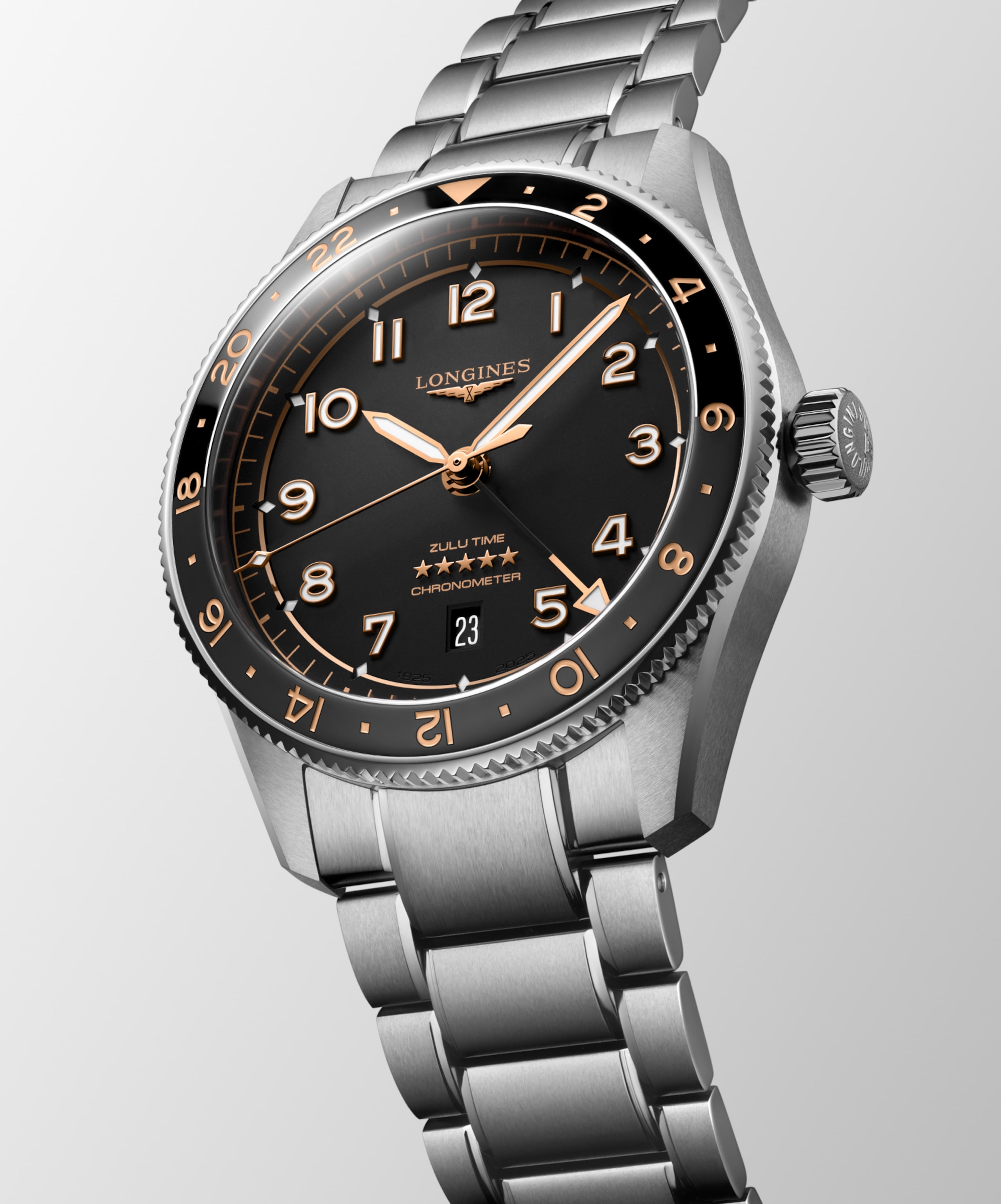 Longines SPIRIT ZULU TIME Automatic Stainless steel and ceramic bezel Watch - L3.812.4.50.6