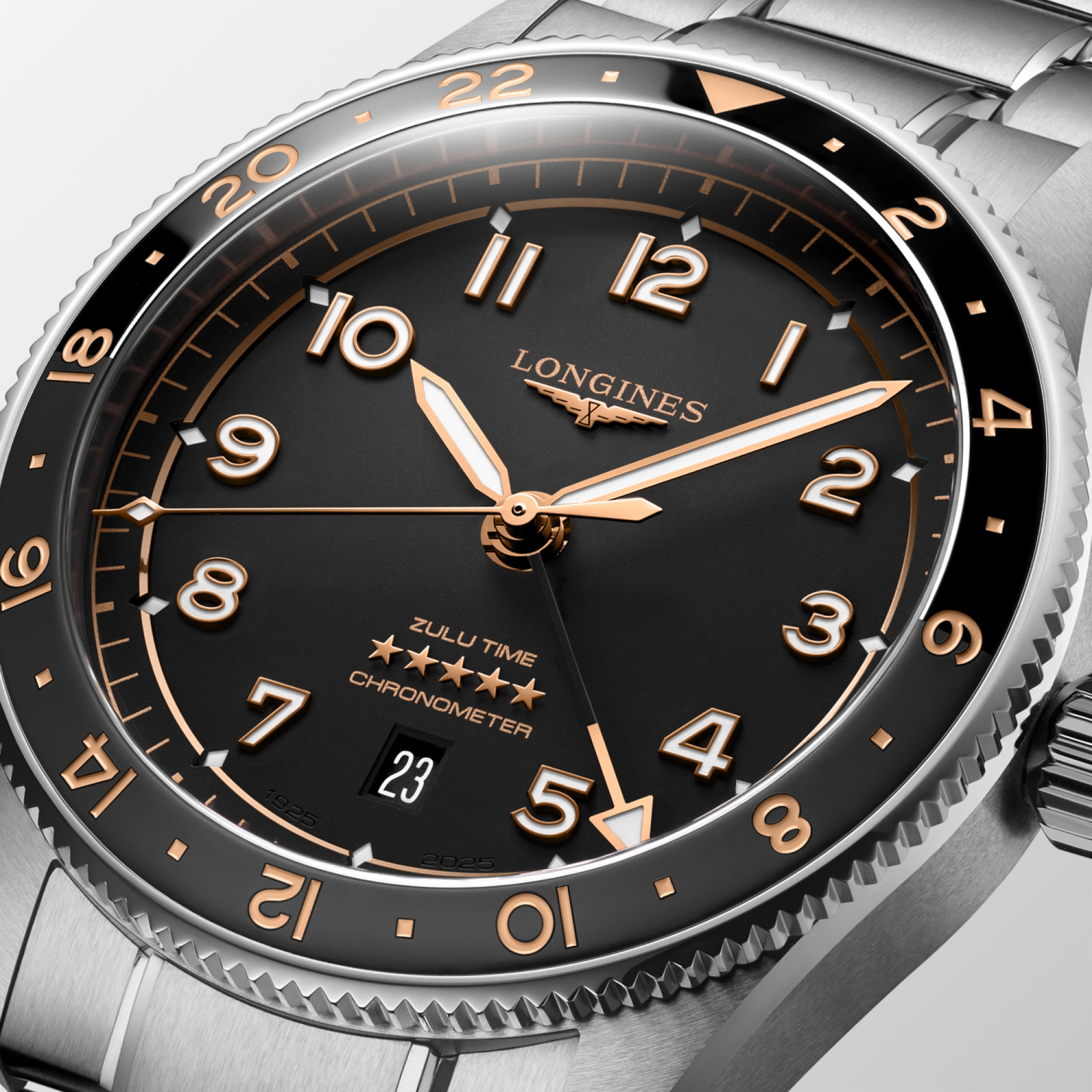 Longines SPIRIT ZULU TIME Automatic Stainless steel and ceramic bezel Watch - L3.812.4.50.6