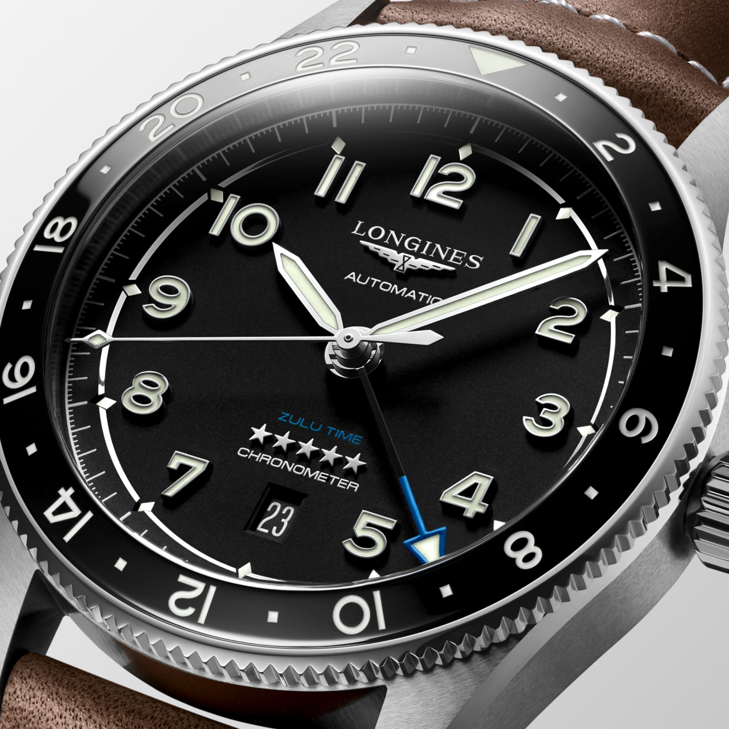 Longines SPIRIT ZULU TIME Automatic Stainless steel and ceramic bezel Watch - L3.812.4.53.2