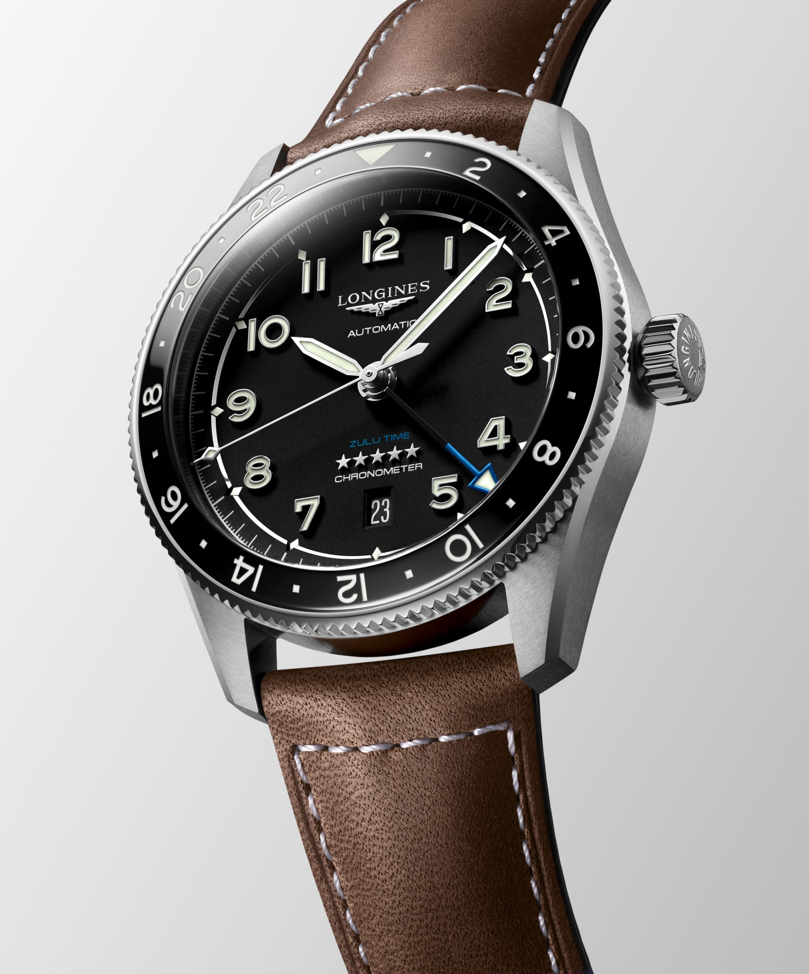 LONGINES SPIRIT ZULU TIME 自動巻、ステンレススティールとセラミック