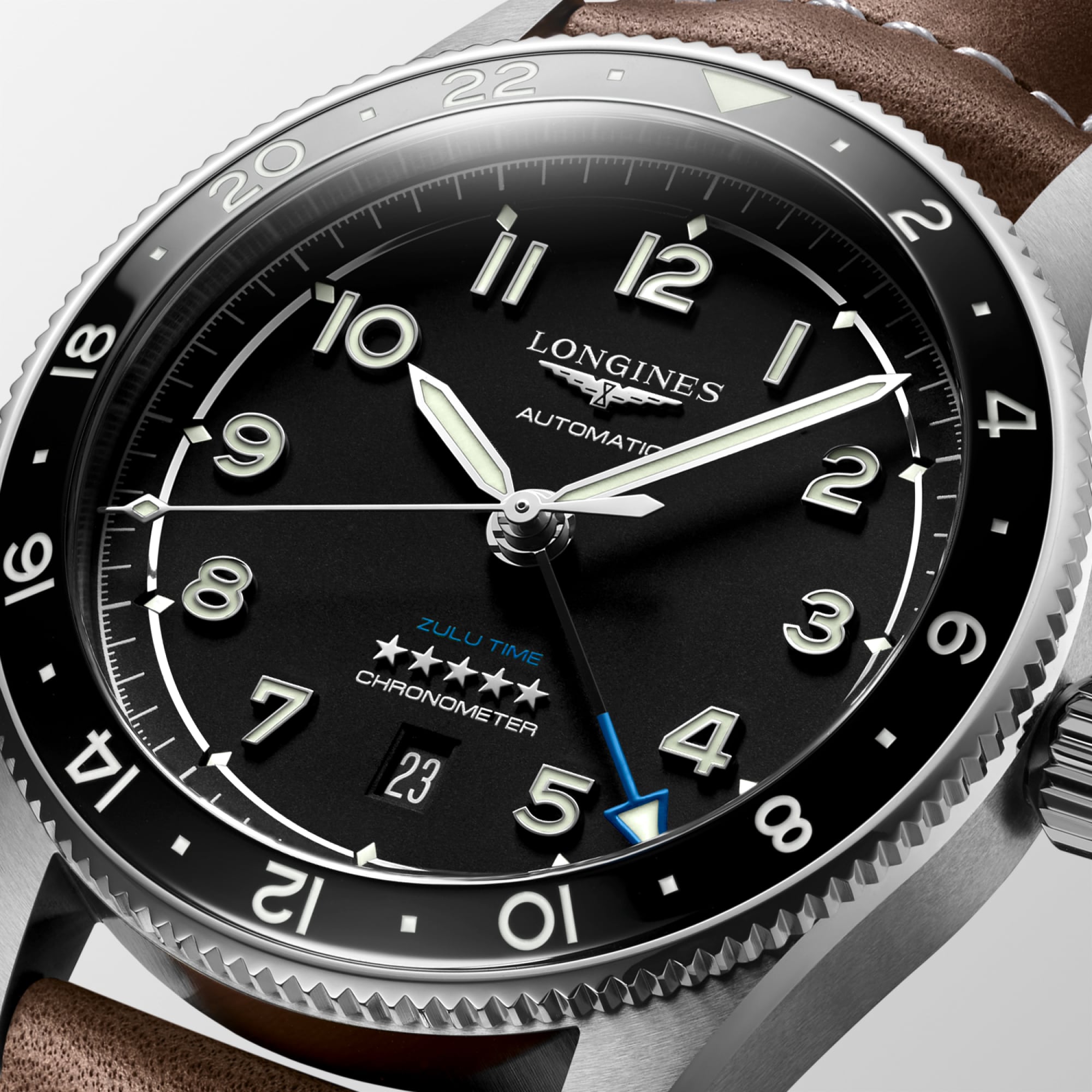 LONGINES SPIRIT ZULU TIME 自動巻、ステンレススティールとセラミック