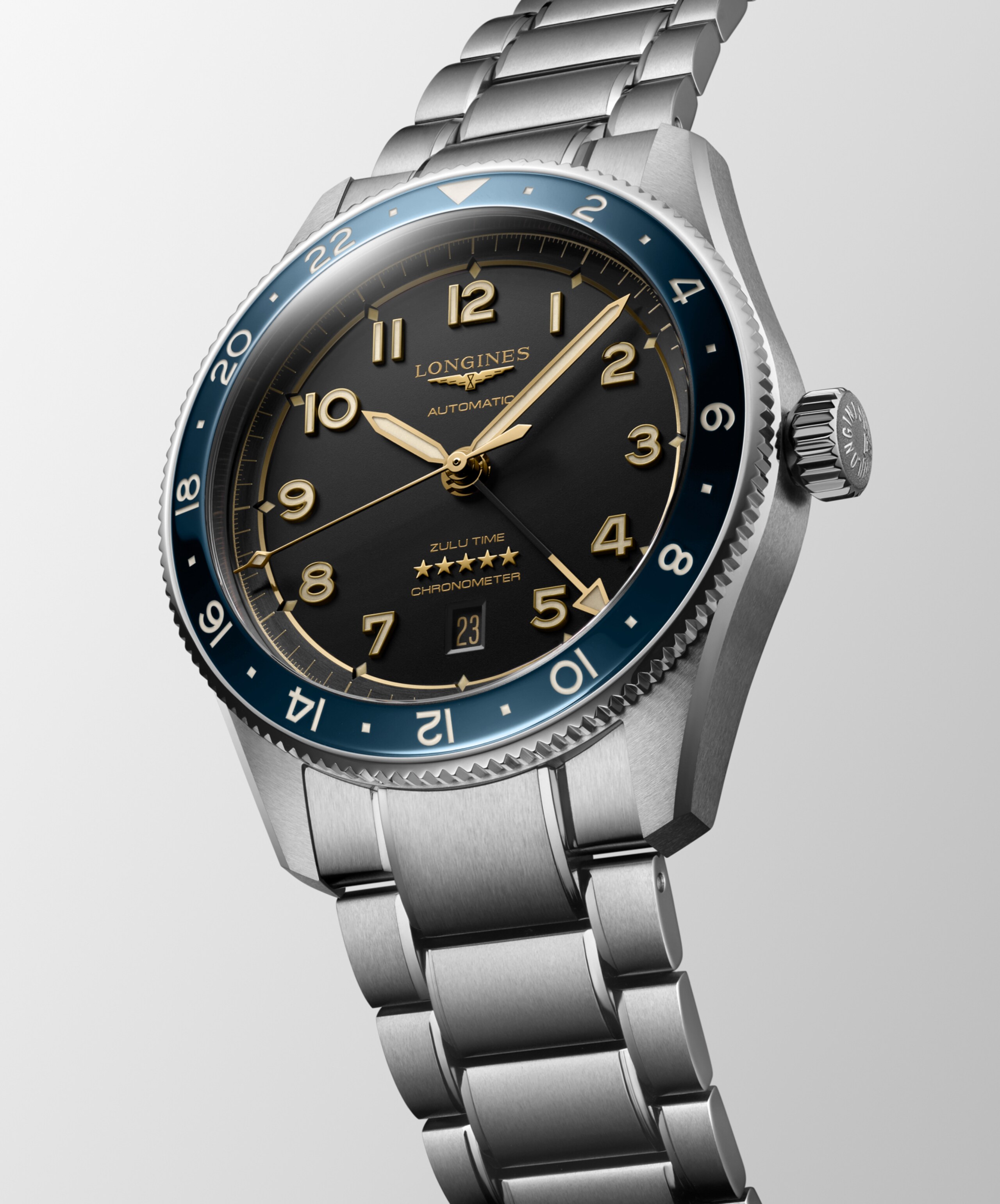 Longines SPIRIT ZULU TIME Automatic Stainless steel and ceramic bezel Watch - L3.812.4.60.6