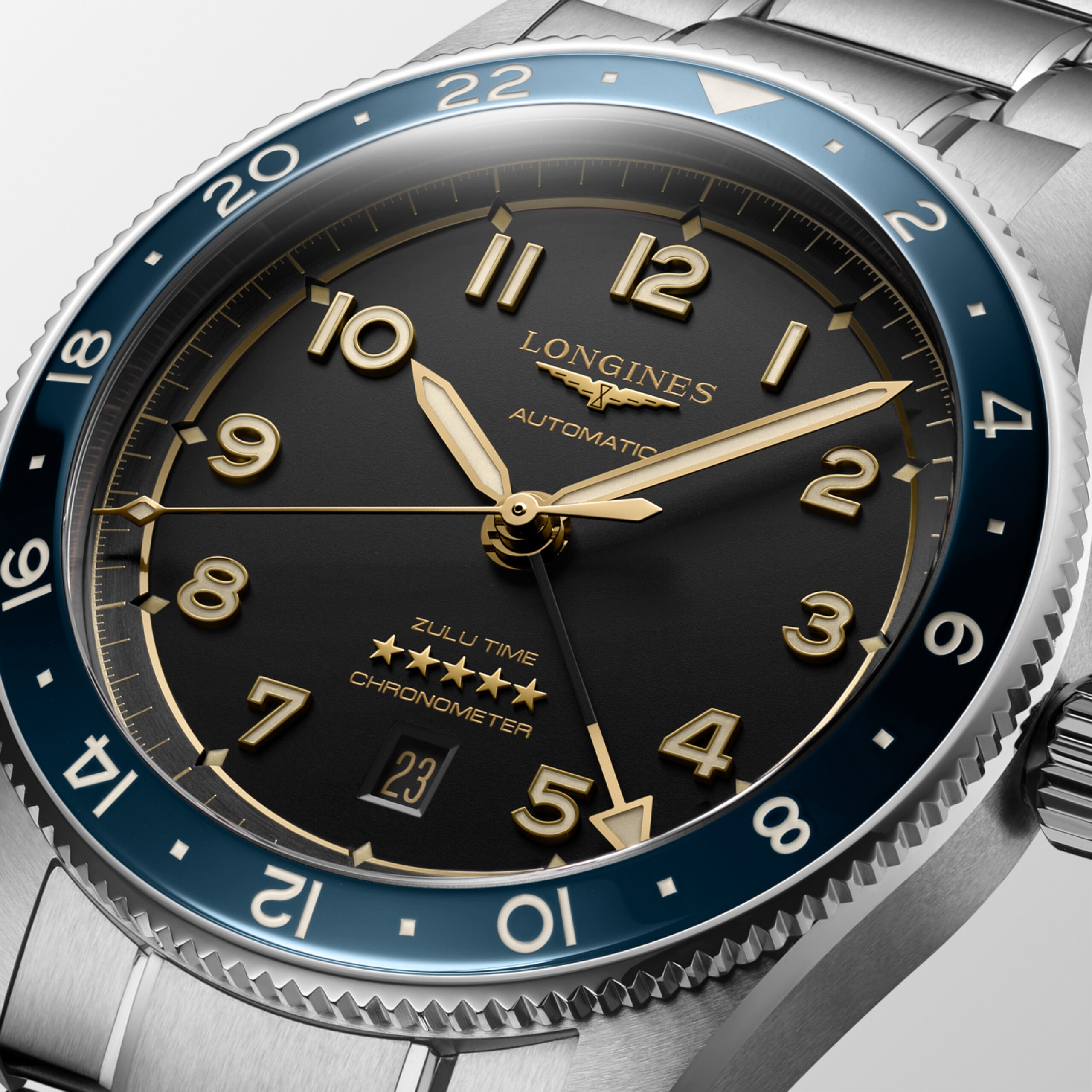 Longines SPIRIT ZULU TIME Automatic Stainless steel and ceramic bezel Watch - L3.812.4.60.6