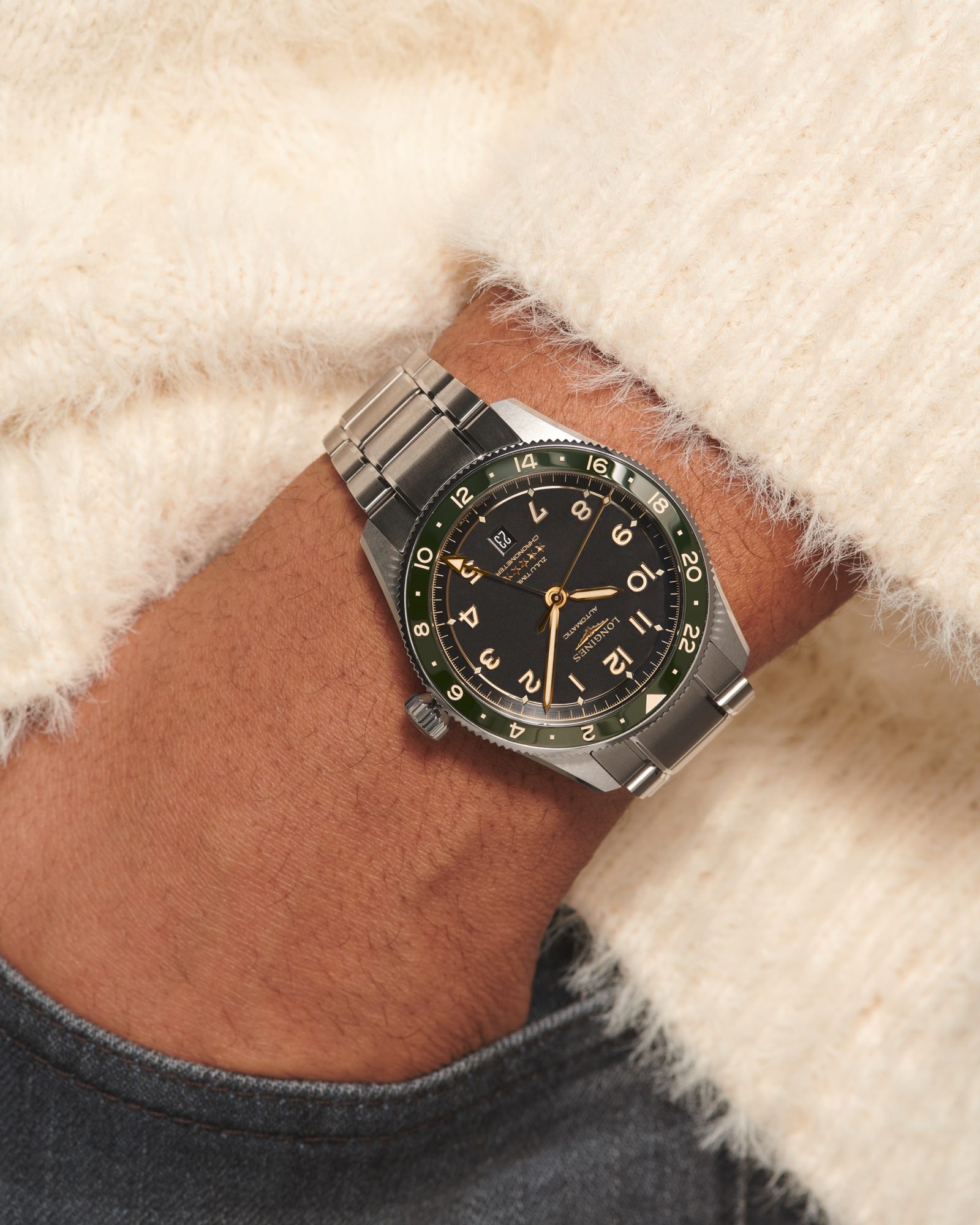 LONGINES SPIRIT ZULU TIME 自動巻、ステンレススティールと