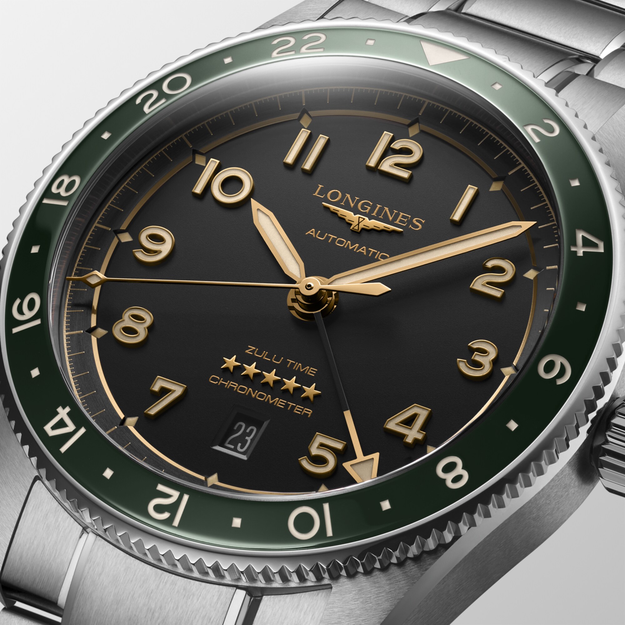 LONGINES SPIRIT ZULU TIME 自動巻、ステンレススティールと