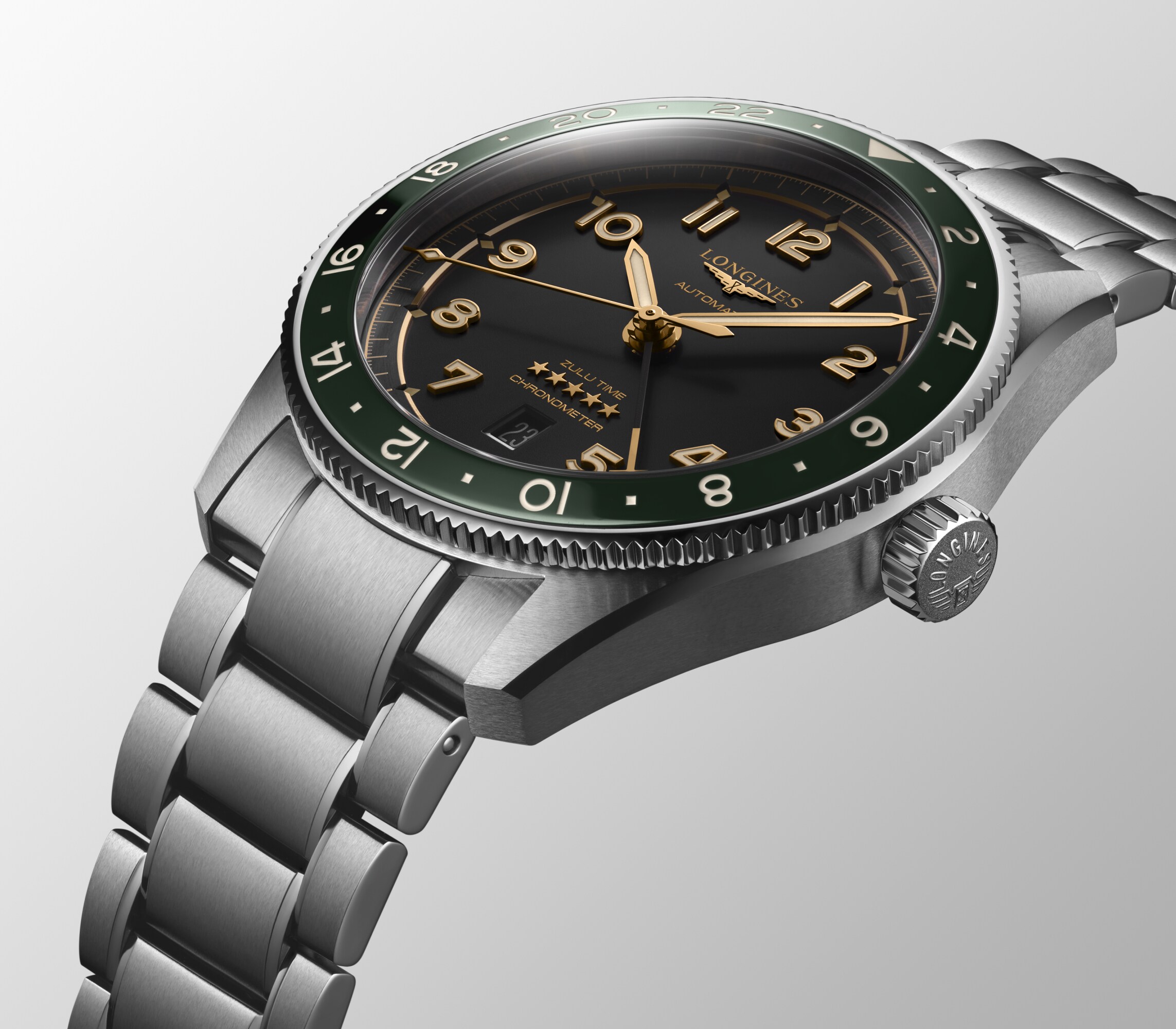 LONGINES SPIRIT ZULU TIME 自動巻、ステンレススティールと