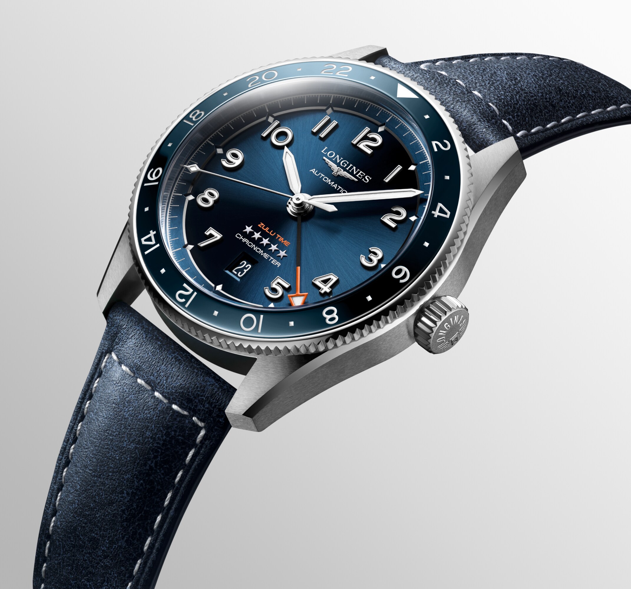 LONGINES SPIRIT ZULU TIME 自動巻、ステンレススティールと