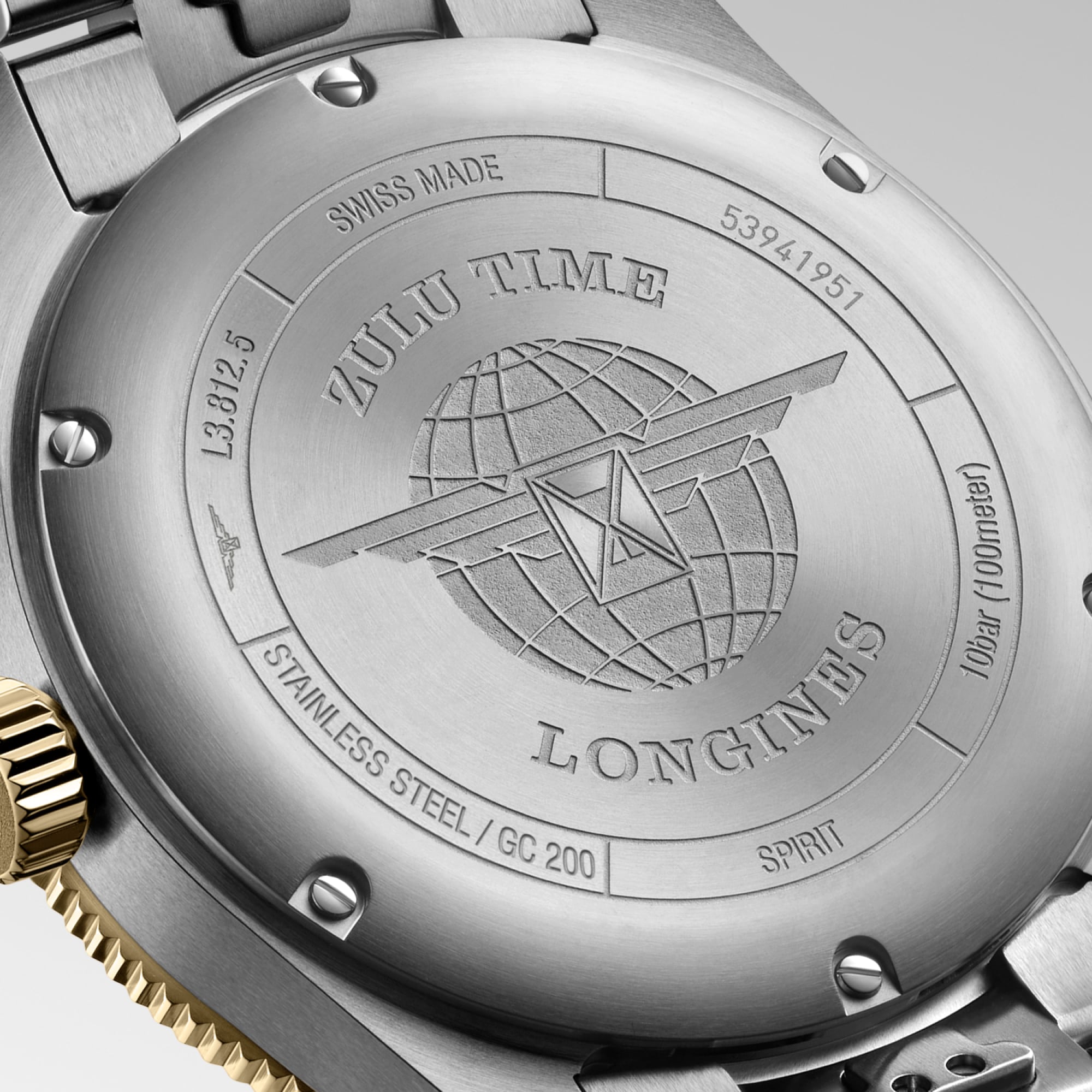 LONGINES SPIRIT ZULU TIME 自動上鏈機械機芯, 精鋼及18k黃金, 炭黑色