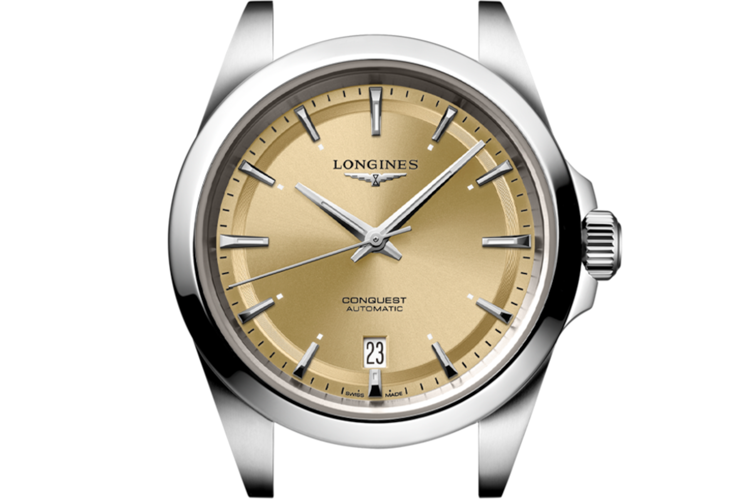 LONGINES コンクエスト　クォーツ　稼働品 コンクエスト 自動巻、ステンレススティール、サンレイ ゴールド