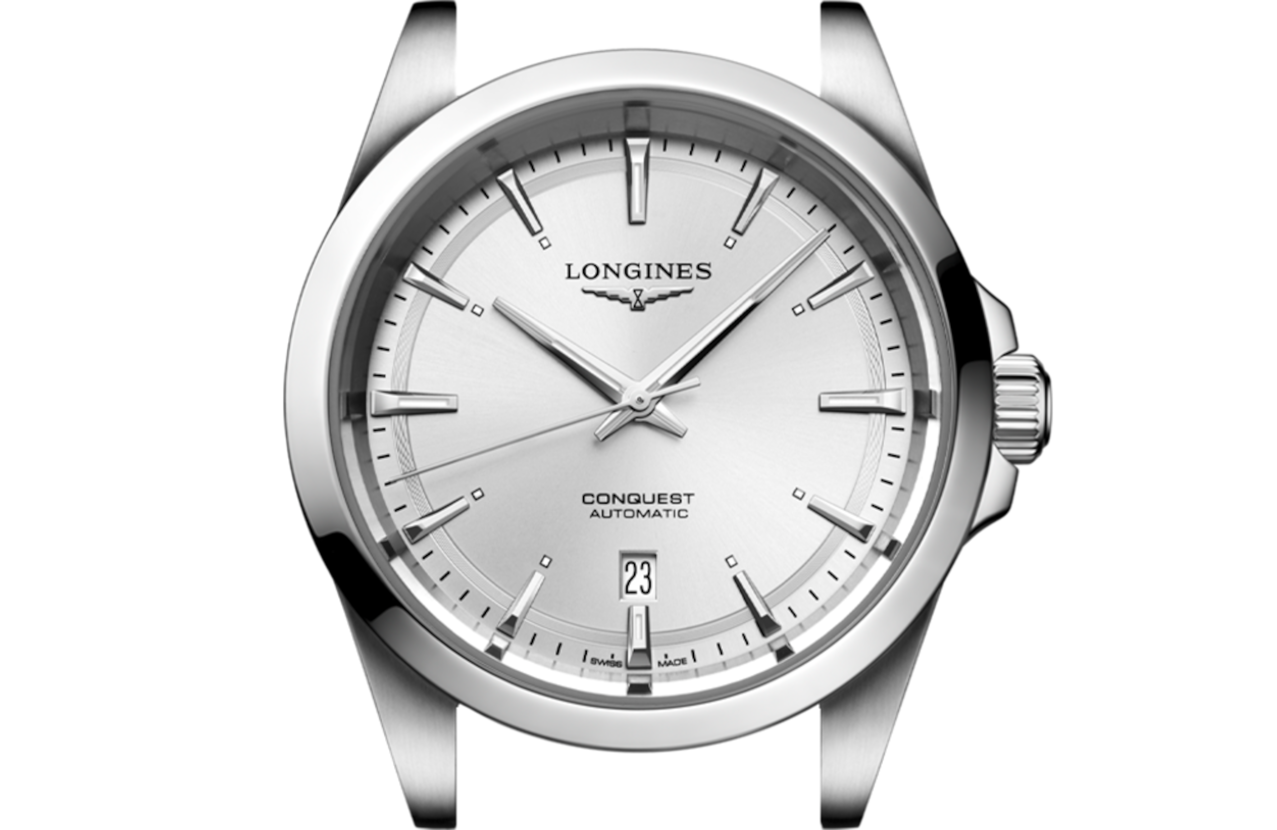 シルバー 小径 コンクエスト 自動巻、ステンレススティール、シルバー「サンレイ