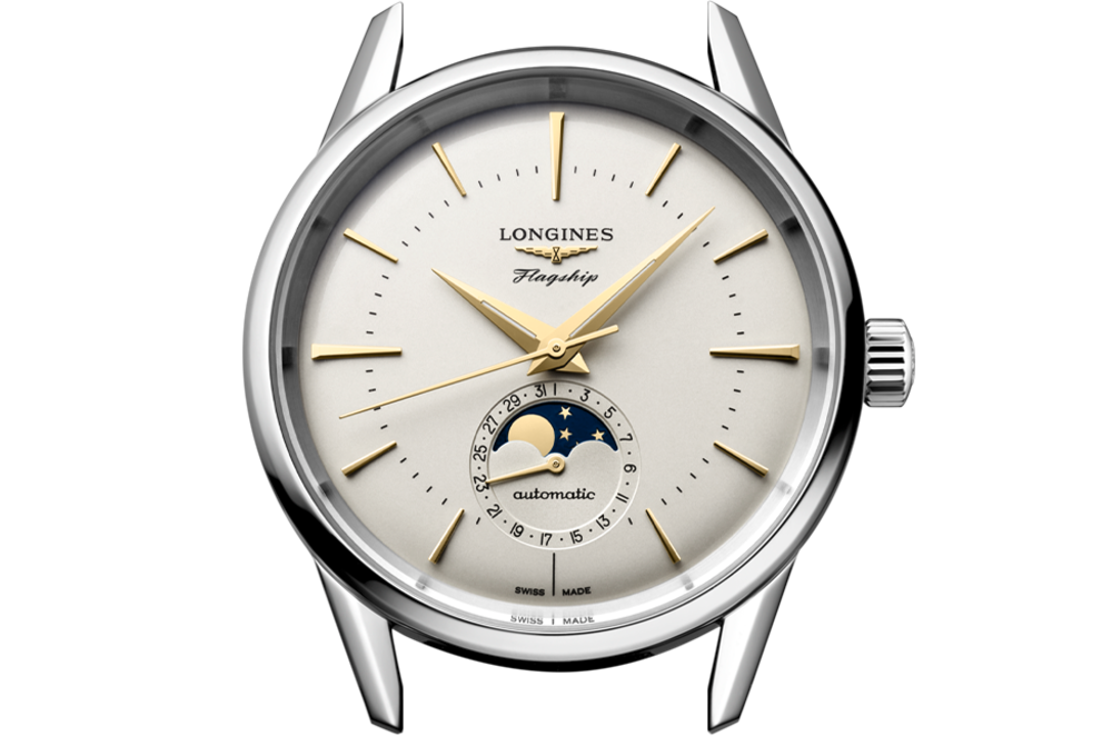 FLAGSHIP HERITAGE MOONPHASE Automatic Stainless Steel Silver Dial Strap Watch LONGINES MY