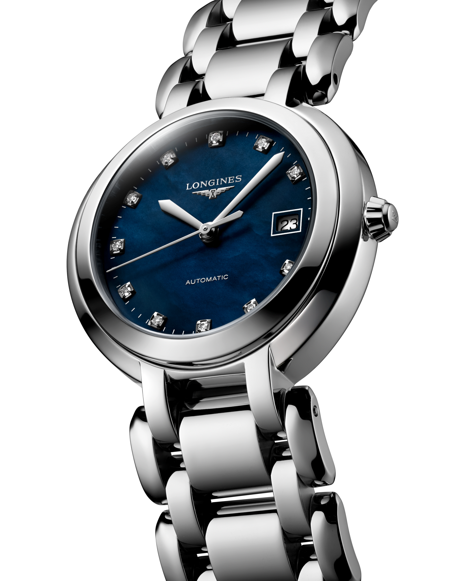 Longines Primaluna Automatic watch 30mm, Blue mother-of