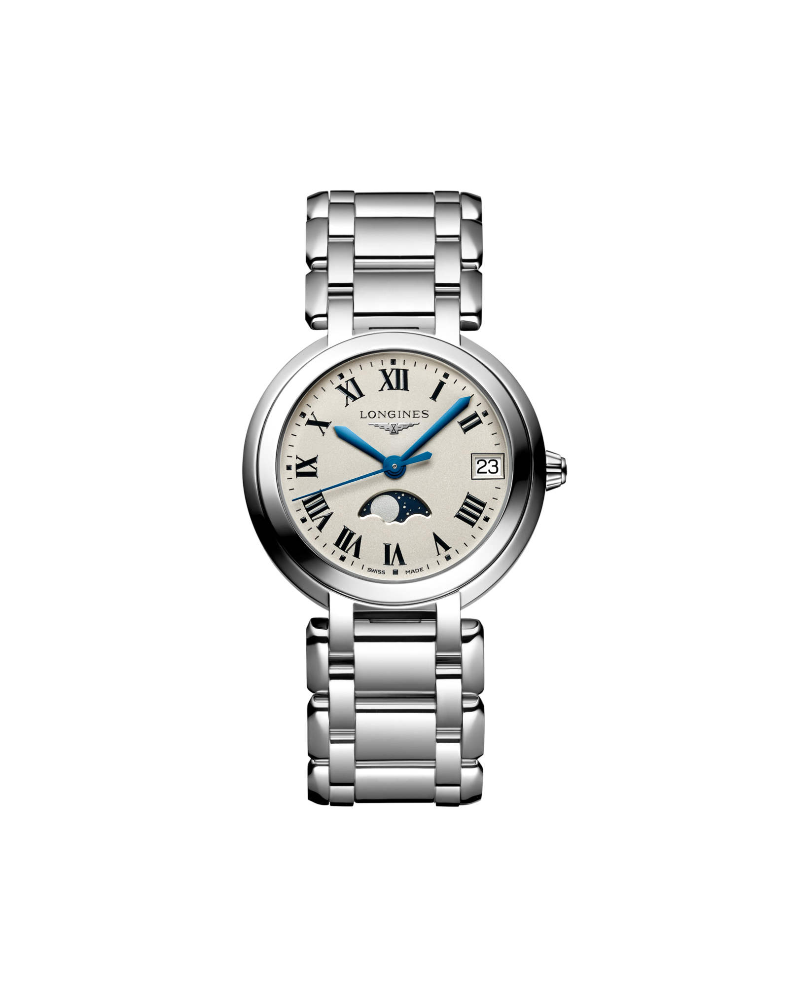 LUNA☽ LONGINES PRIMALUNA MOONPHASE Quartz, Stainless Steel, Opaline
