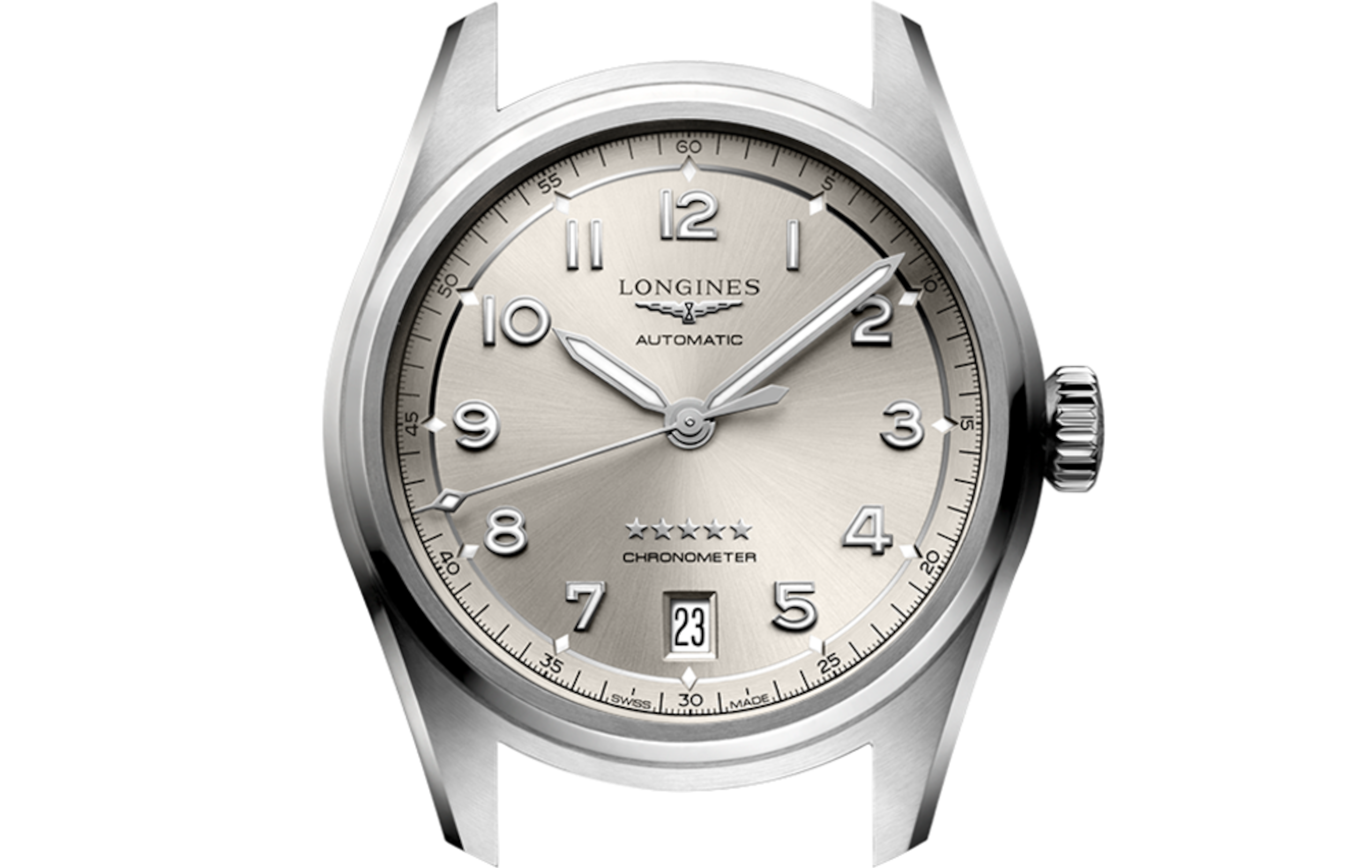 ロンジン スピリット 自動巻、ステンレススティール、サンレイ