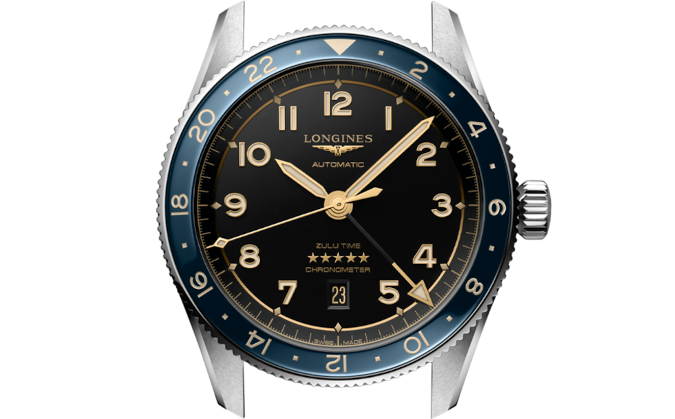 LONGINES SPIRIT ZULU TIME 自動巻、ステンレススティールとセラミック