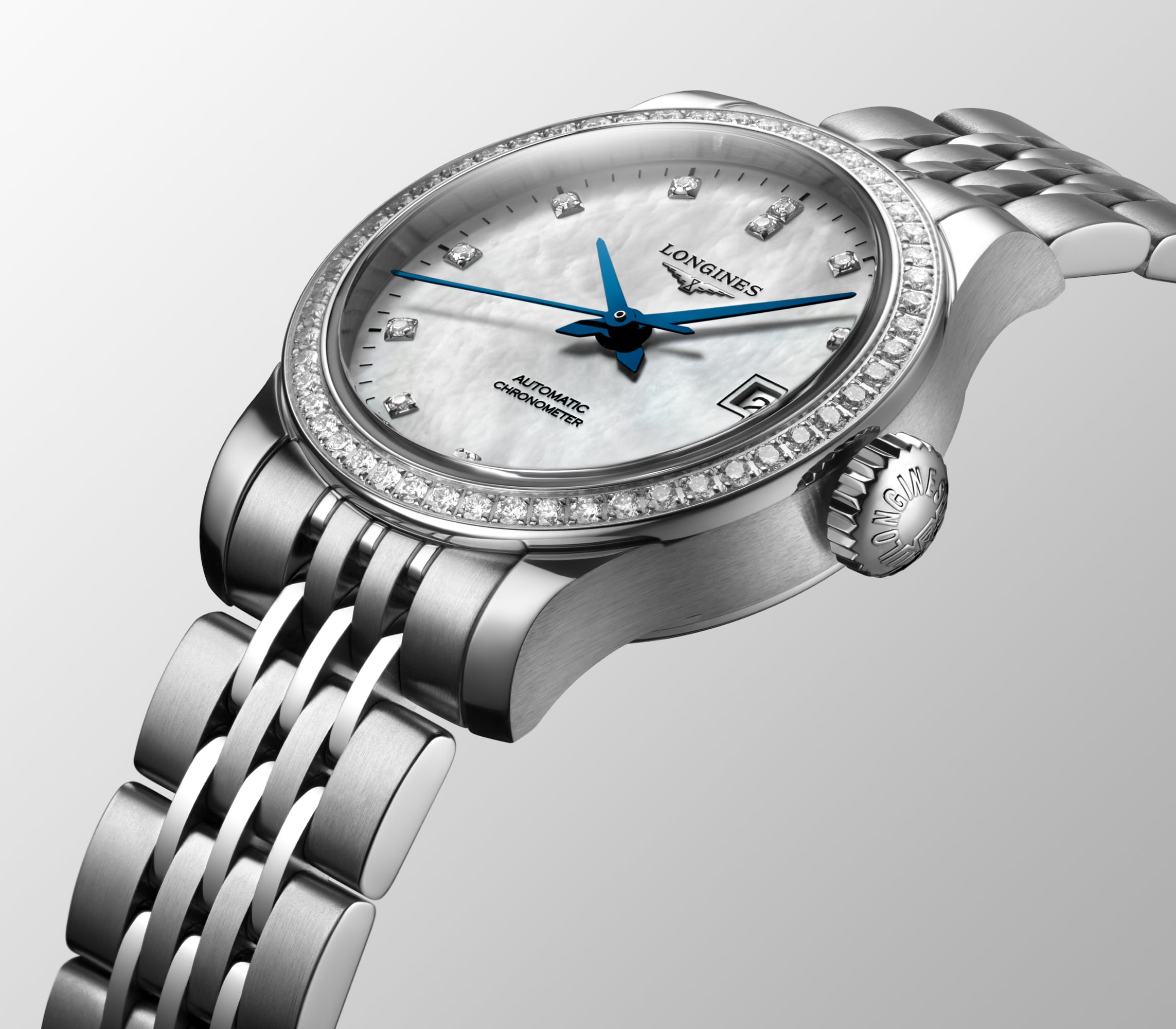 レコード 自動巻、ステンレススティール、ホワイト マザーオブパール