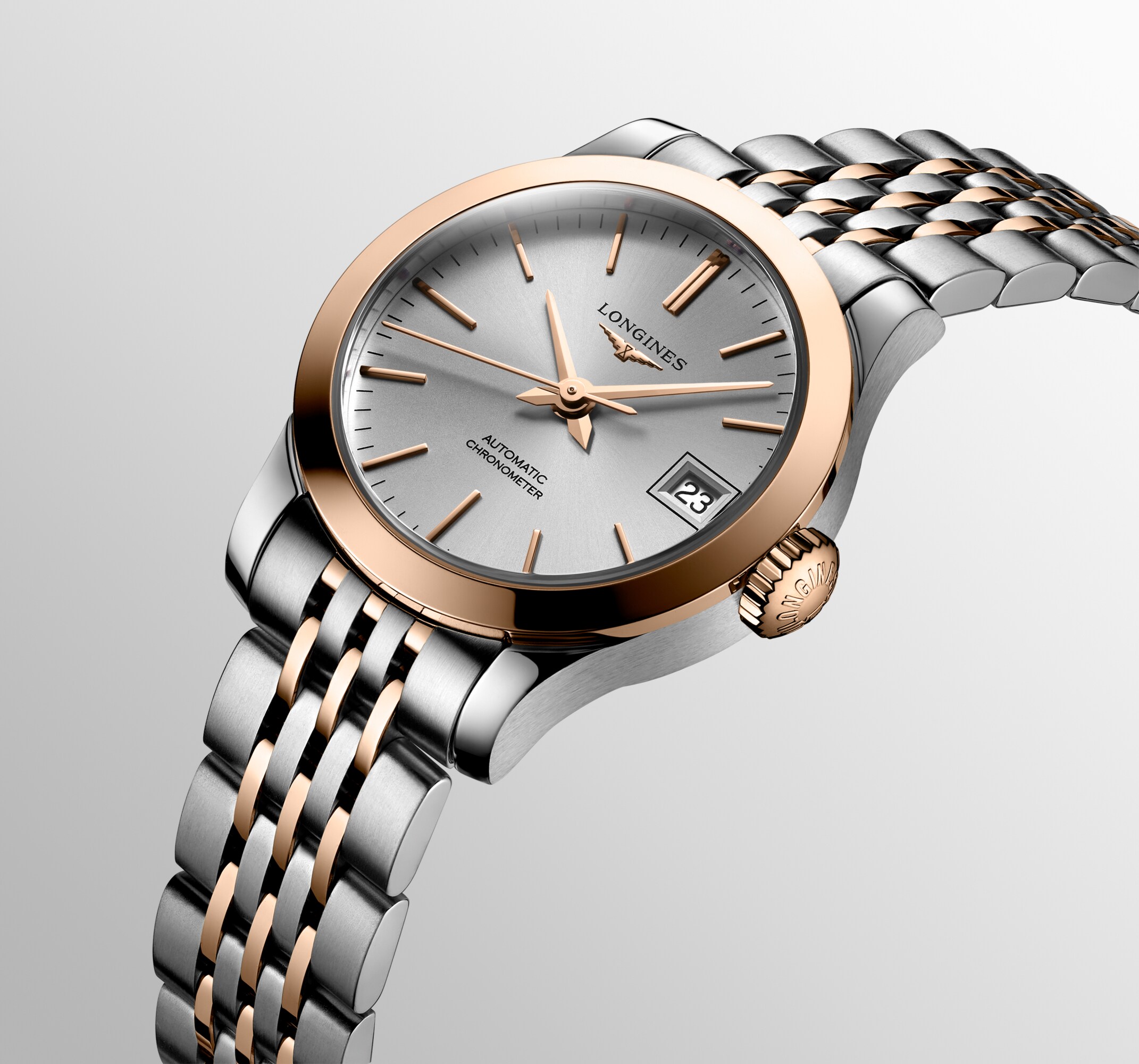 RECORD Automatic, Stainless Steel And 18 Karat Pink Gold Cap 200