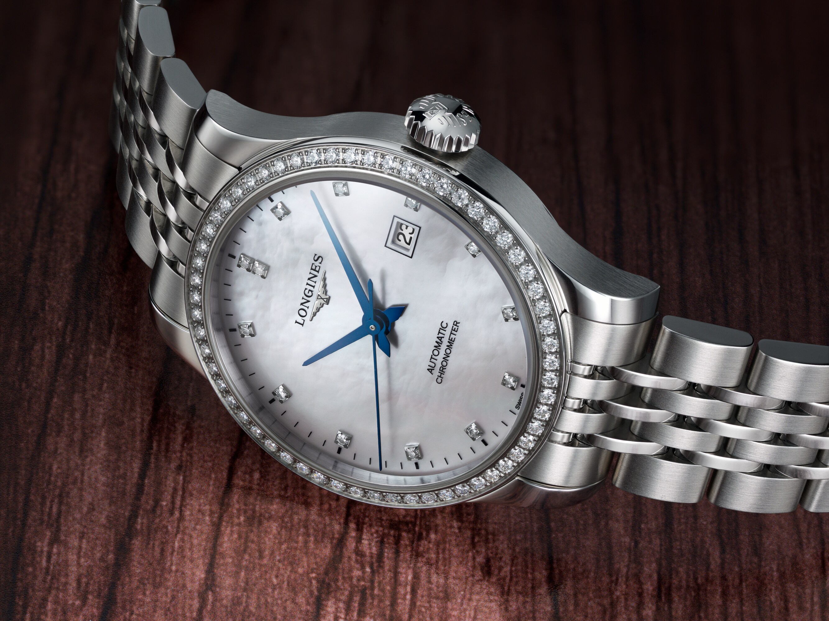 RECORD Automatic, Stainless Steel, White Mother-of-pearl Dial
