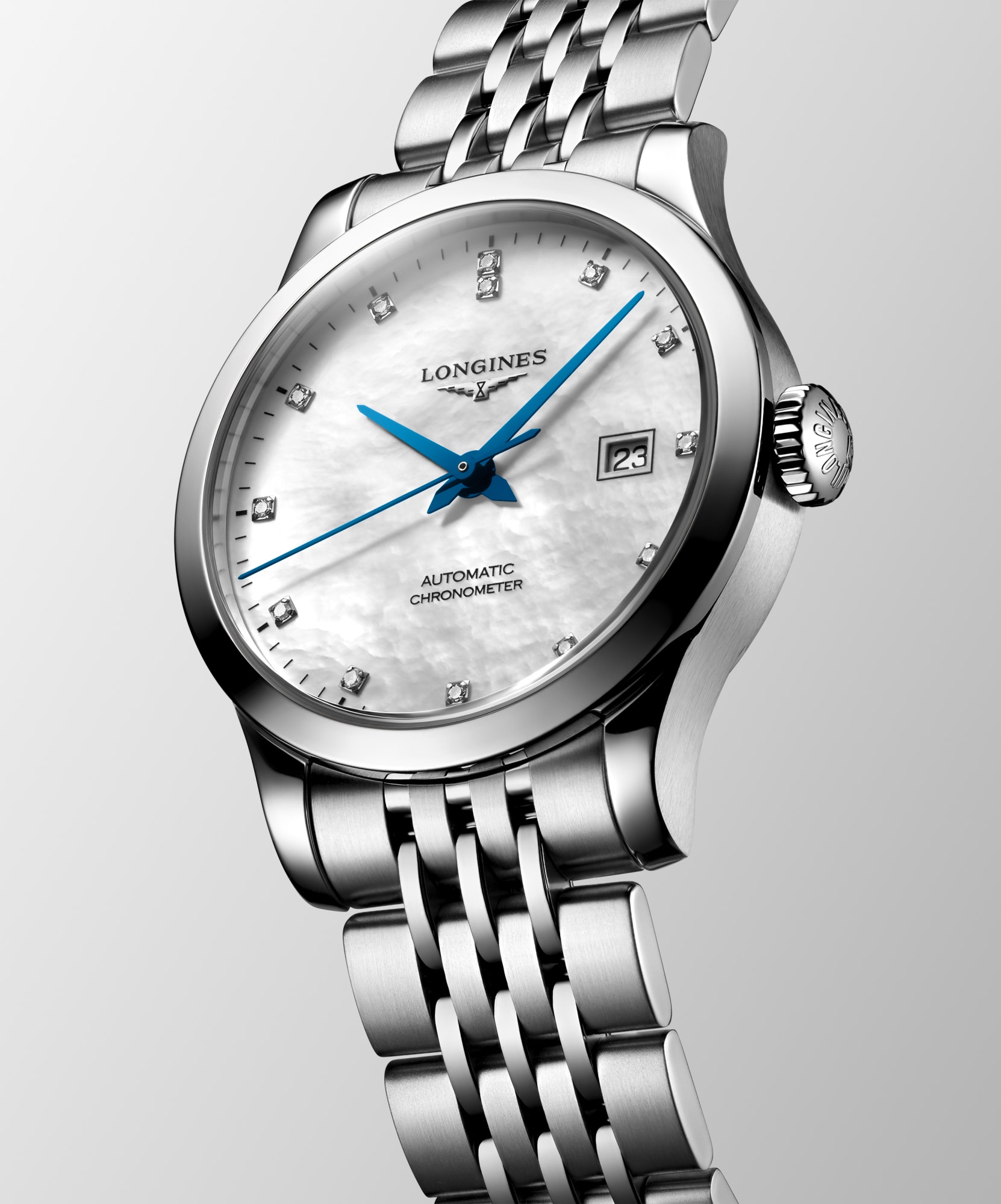 RECORD Automatic, Stainless Steel, White Mother-of-pearl Dial