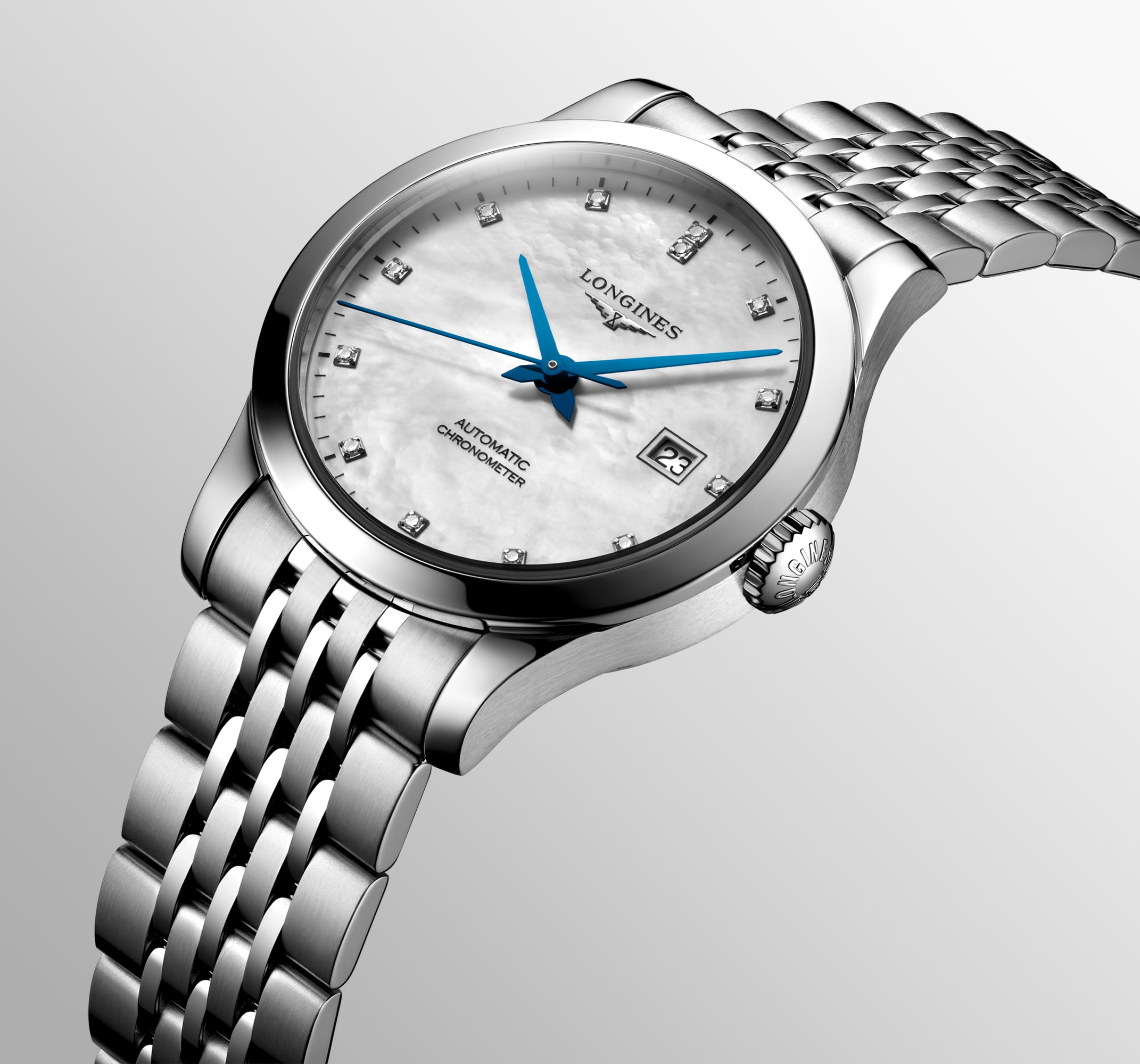 RECORD Automatic, Stainless Steel, White Mother-of-pearl Dial