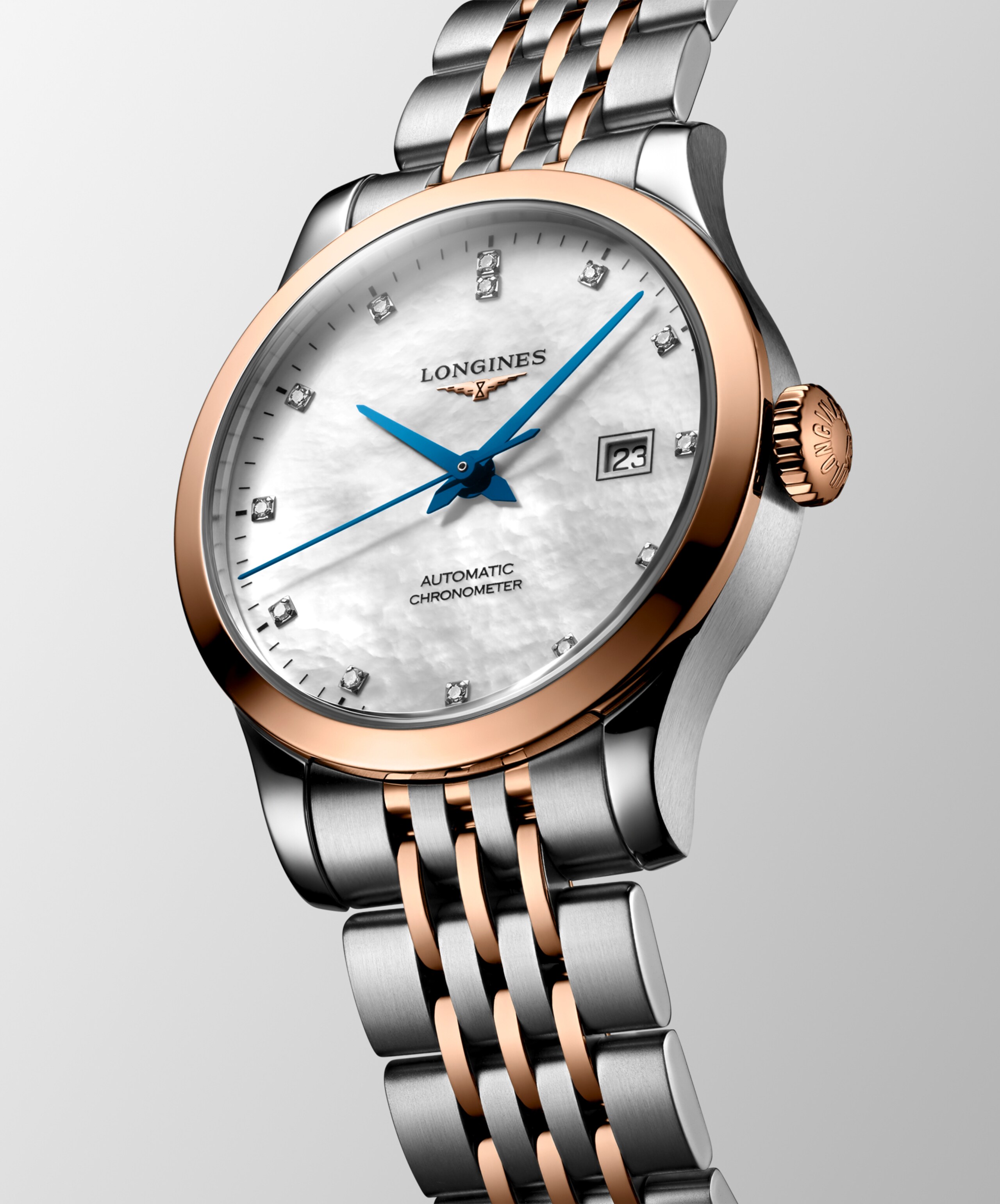 Longines RECORD otomatik paslanmaz çelik ve 18 ayar kırmızı altın kapak 200 Watch - L2.321.5.87.7