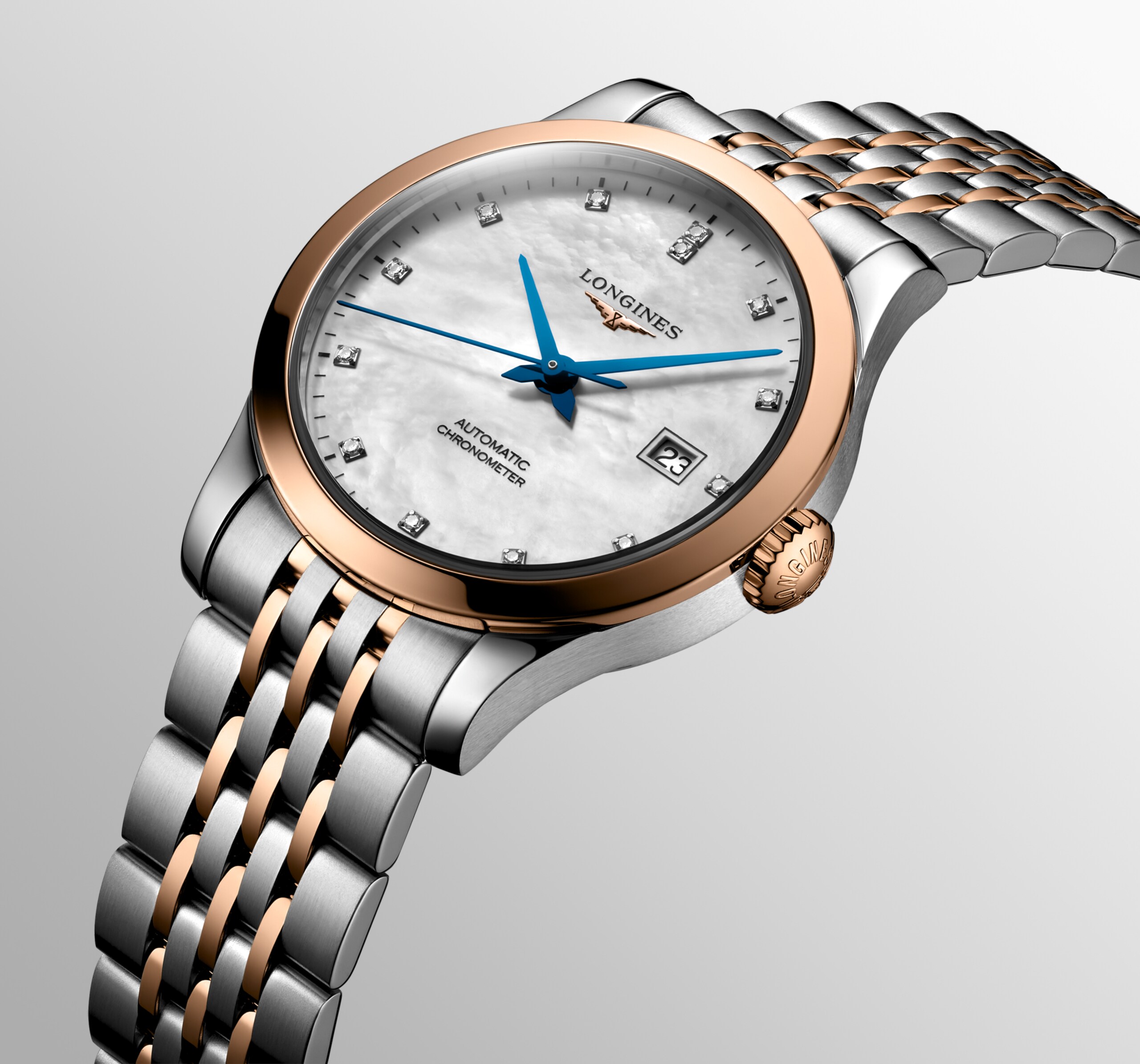 Longines RECORD otomatik paslanmaz çelik ve 18 ayar kırmızı altın kapak 200 Watch - L2.321.5.87.7