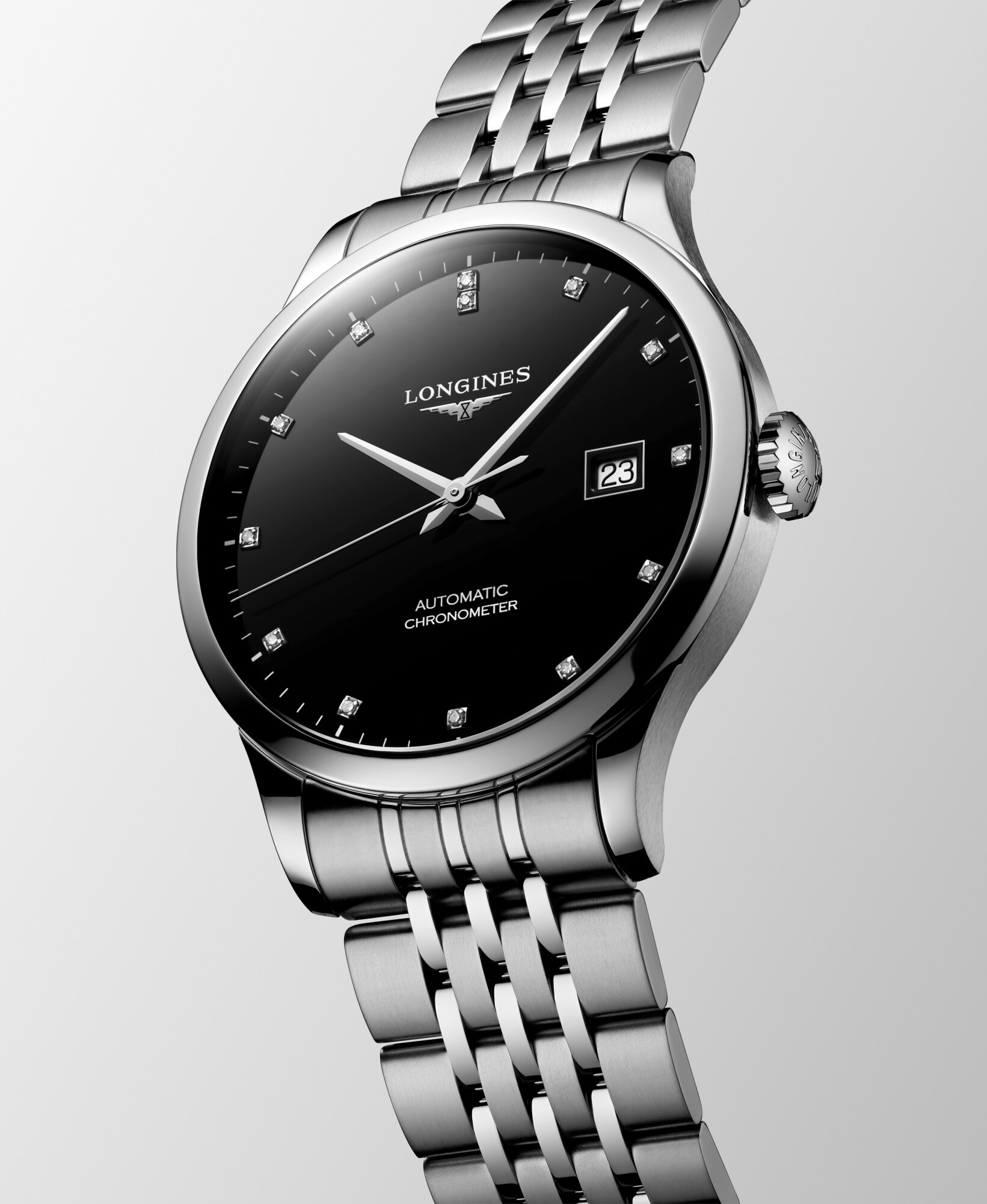 RECORD Automatic, Stainless Steel, Black Lacquered Polished Dial