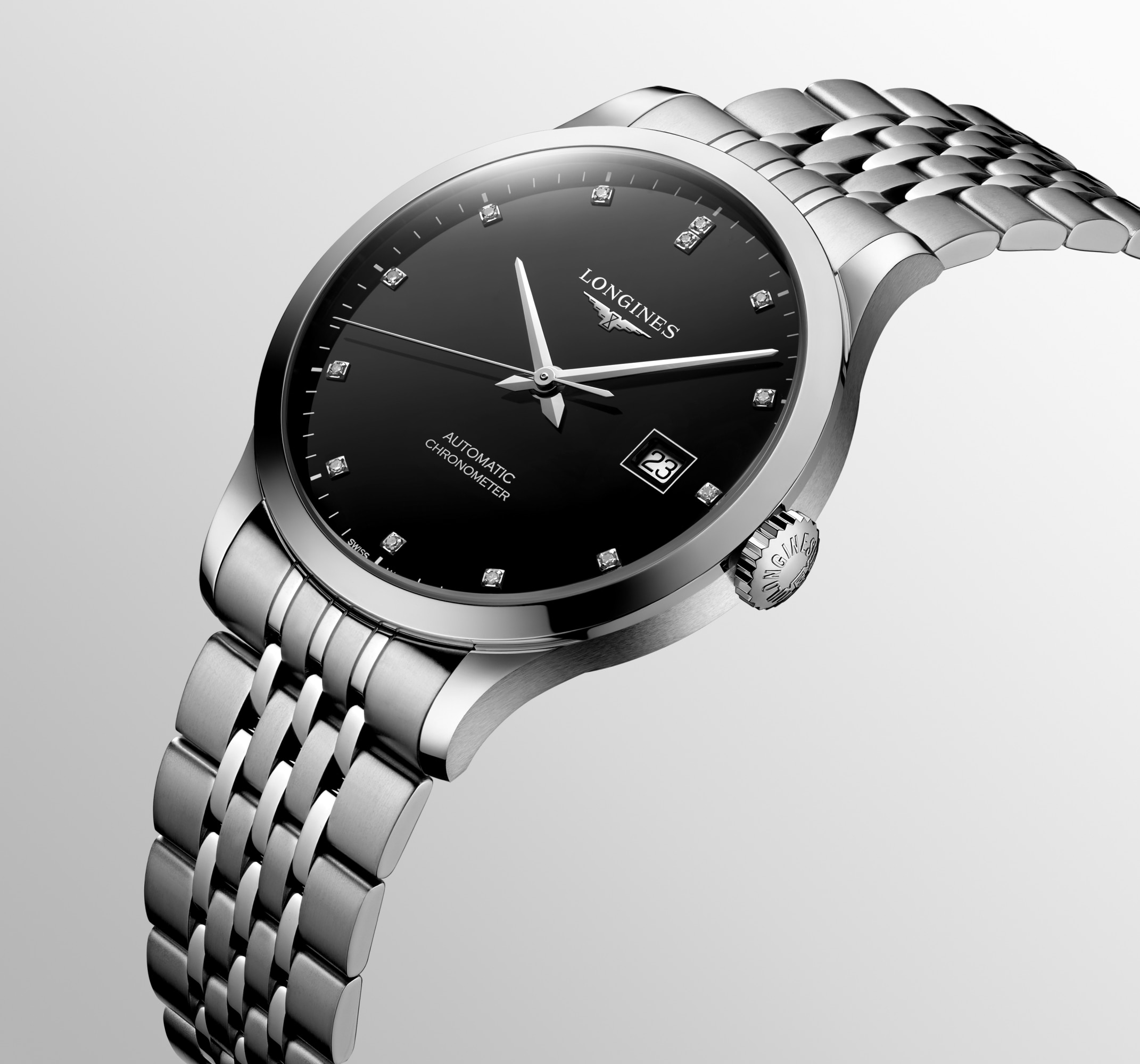 RECORD Automatic, Stainless Steel, Black Lacquered Polished Dial