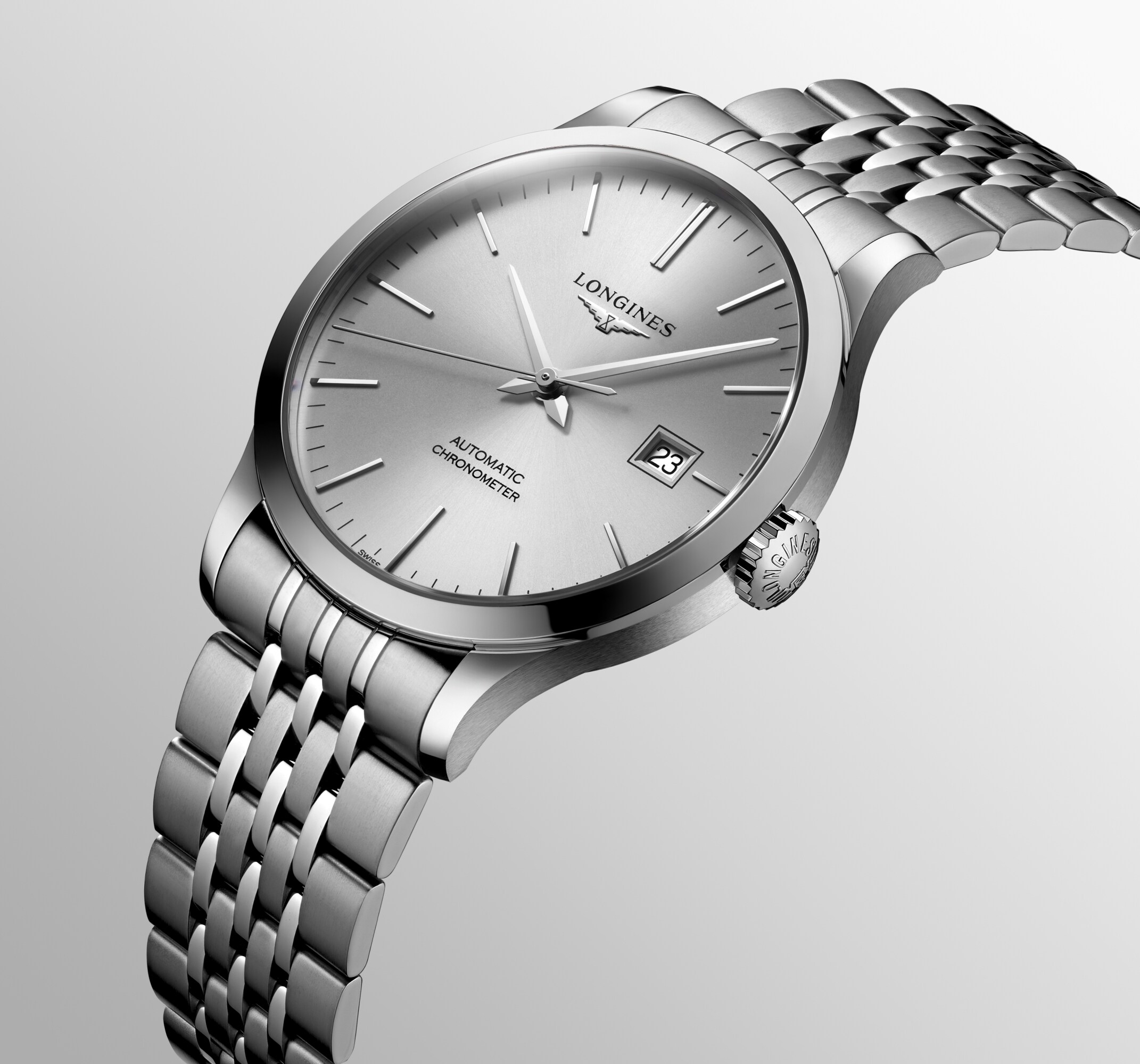 Record Automatic watch 40mm, Sunray silver L28214726