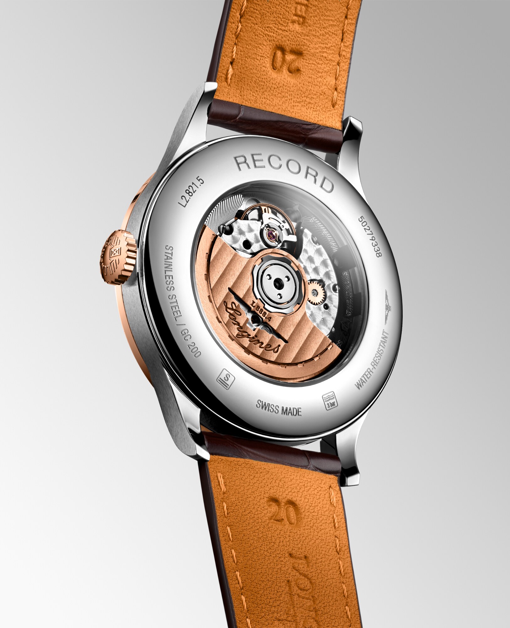 LONGINES腕時計 レコード 自動巻、ステンレススチール&18kローズゴールドgc200