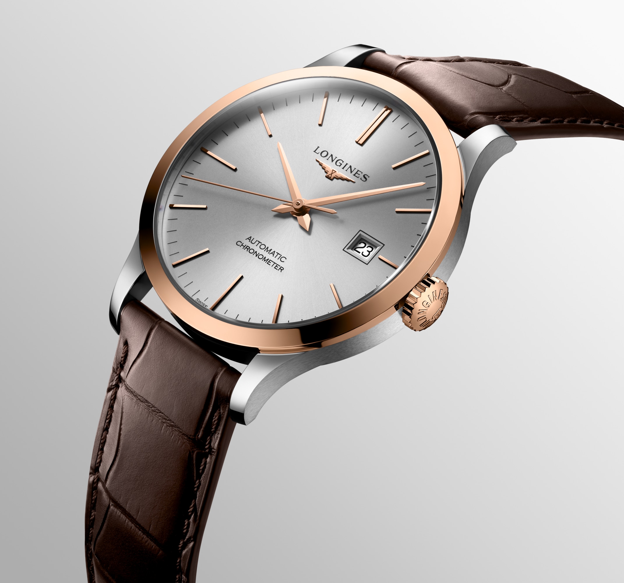 RECORD Automatic, Stainless Steel And 18 Karat Pink Gold Cap 200