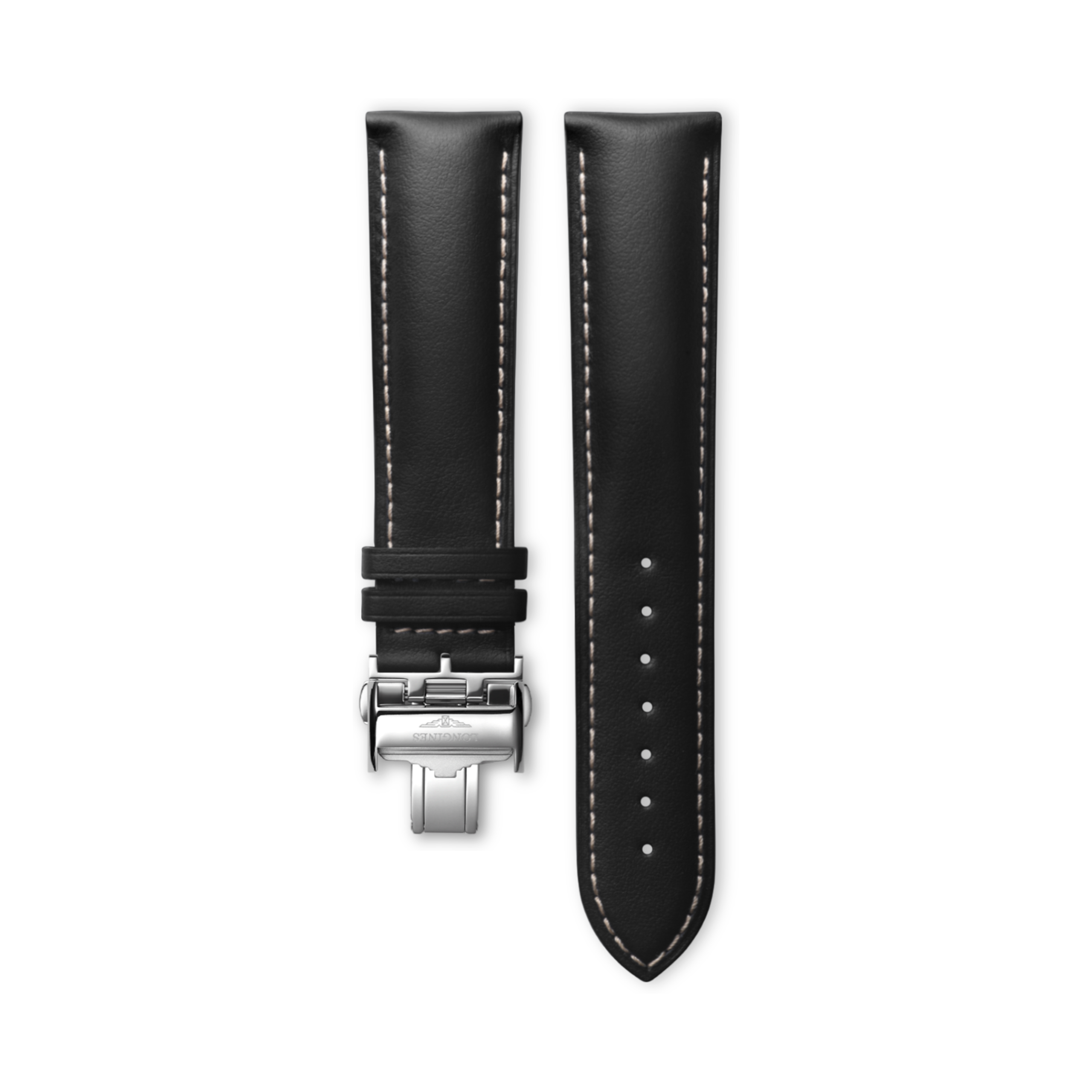 Longines Czarny pasek ze skóry cielęcej w macie - 21.00 - Skóra - L682124899 - Strap with buckle