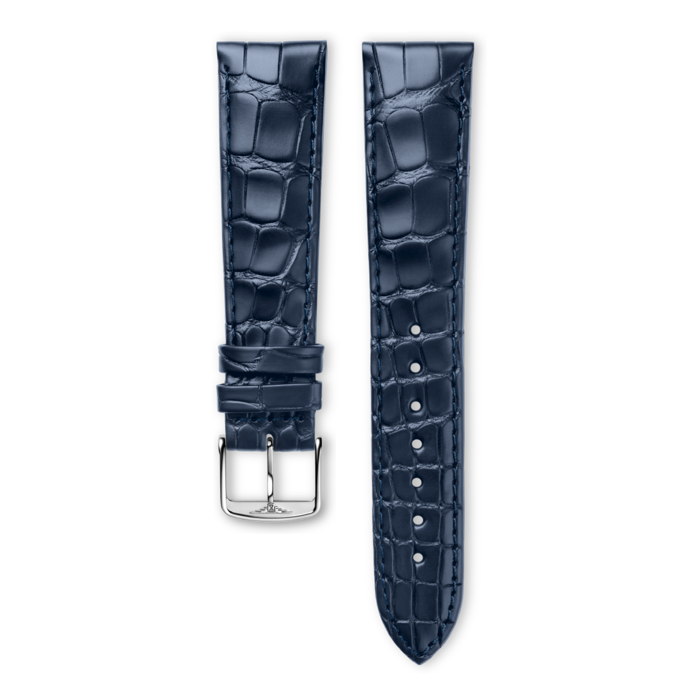 Bracelet en cuir grainé bleu mat imprimé crocodile