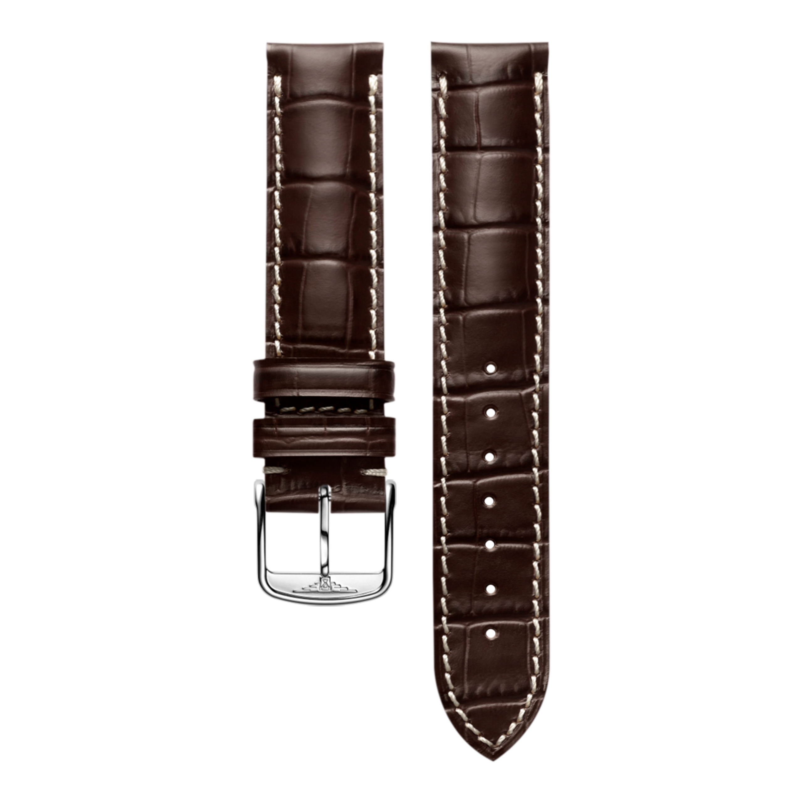 Bracelet en cuir grainé brun mat imprimé crocodile