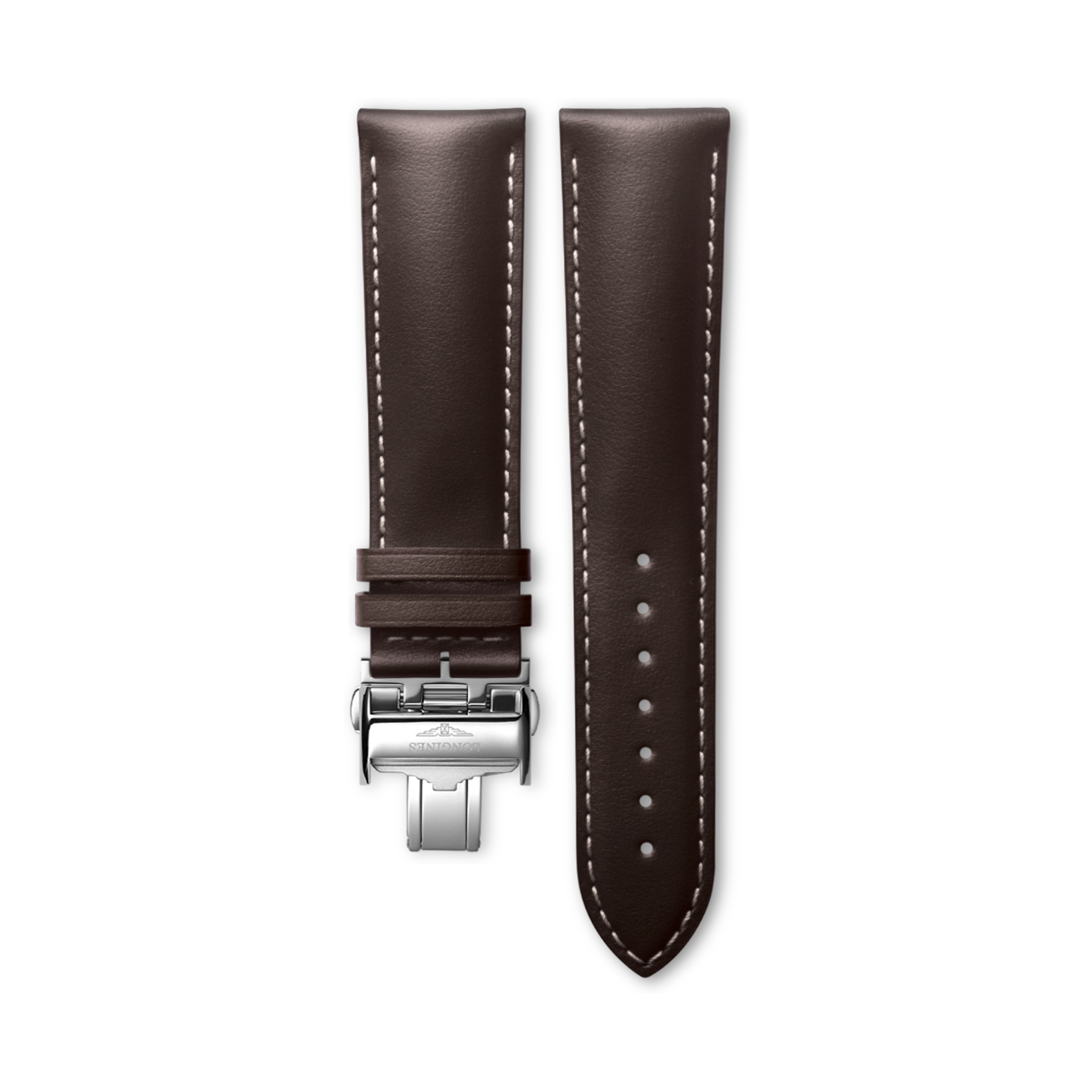 Longines Matowy pasek z barwionej na brązowo skóry cielęcej - 22.00 - Skóra - L682150257 - Strap with buckle
