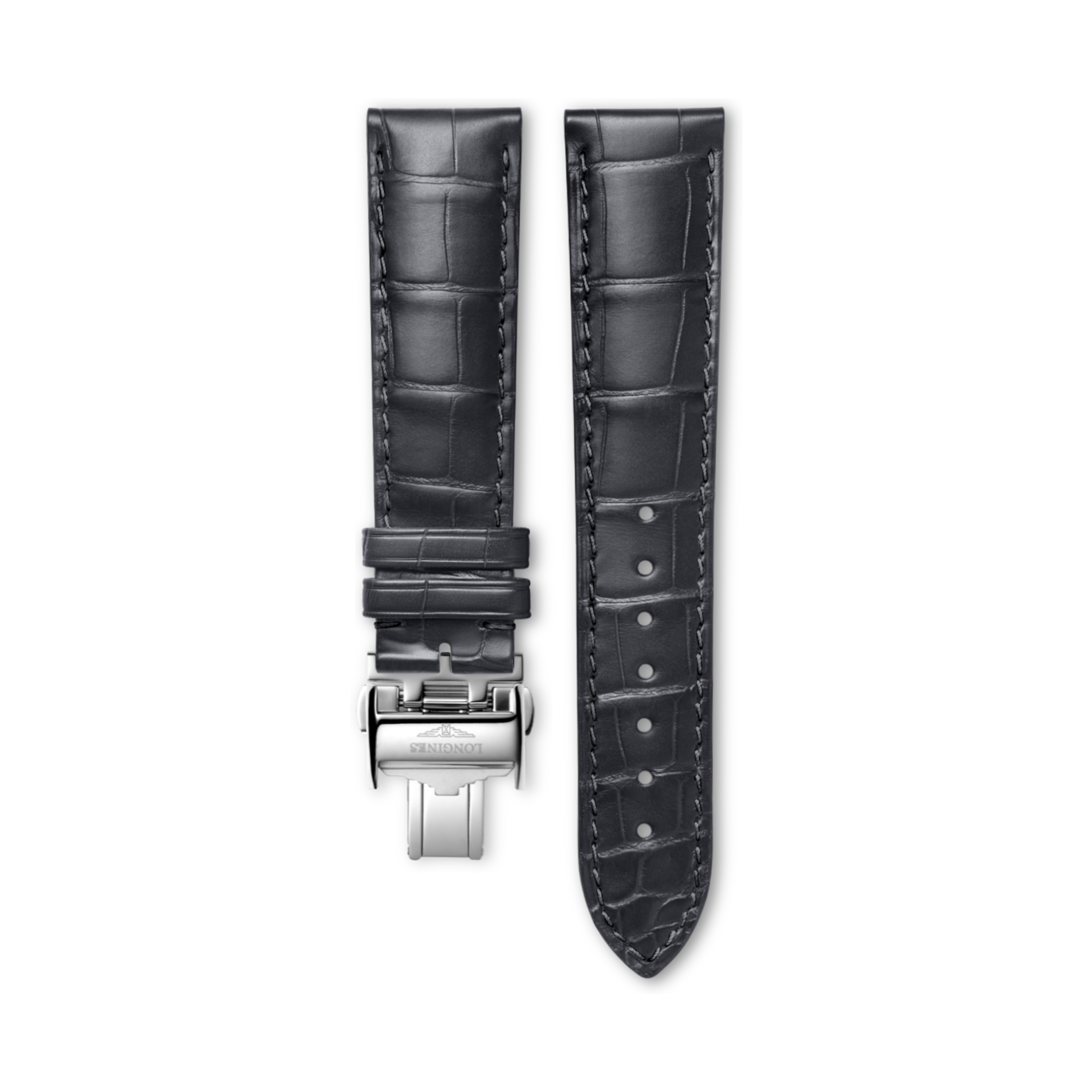 Longines Szary pasek z aligatora w macie - 20.00 - Skóra - L682169965 - Strap with buckle