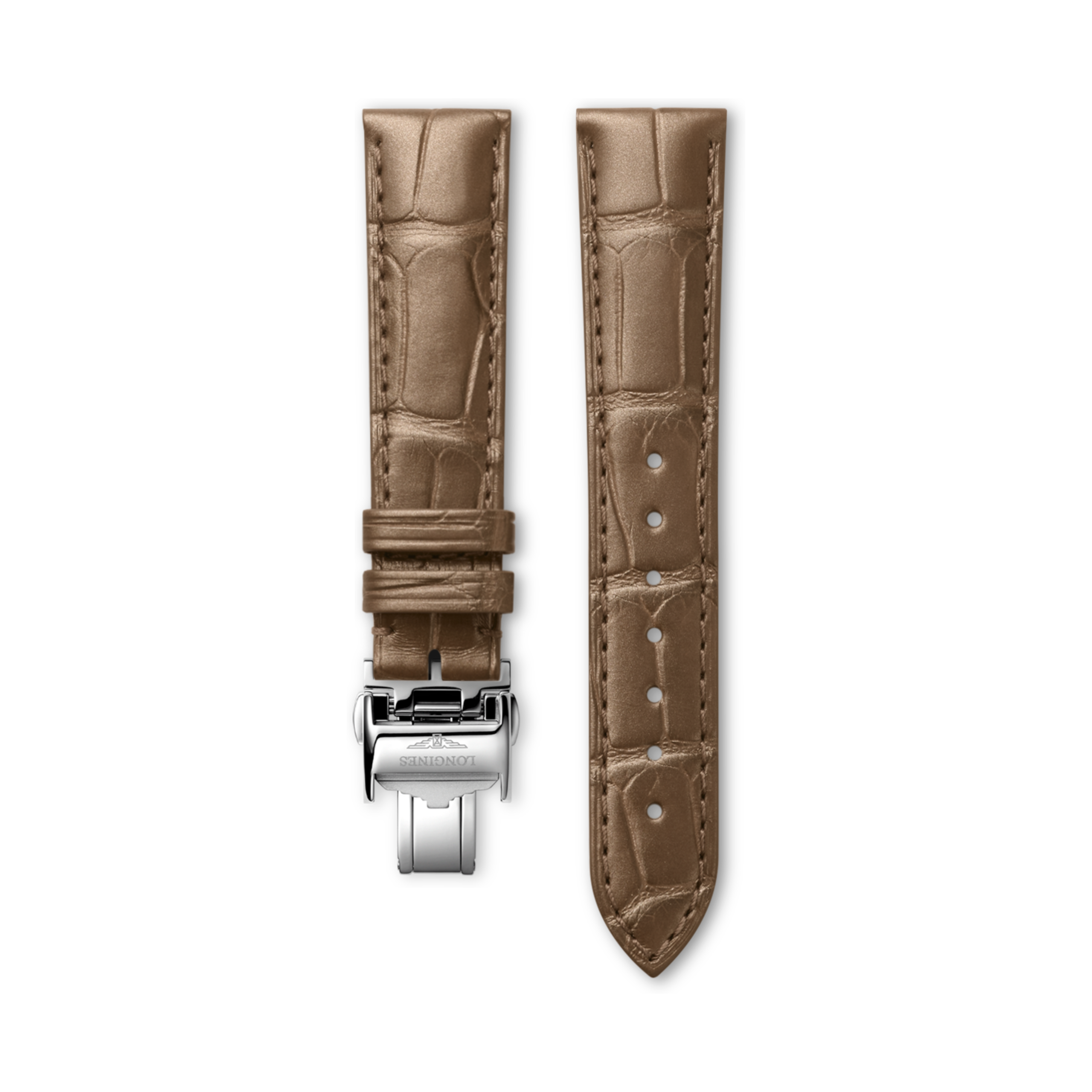 Longines Półmatowy pasek z barwionej na perłowy beż skóry z aligatora - 18.00 - Skóra - L682164473 - Strap with buckle