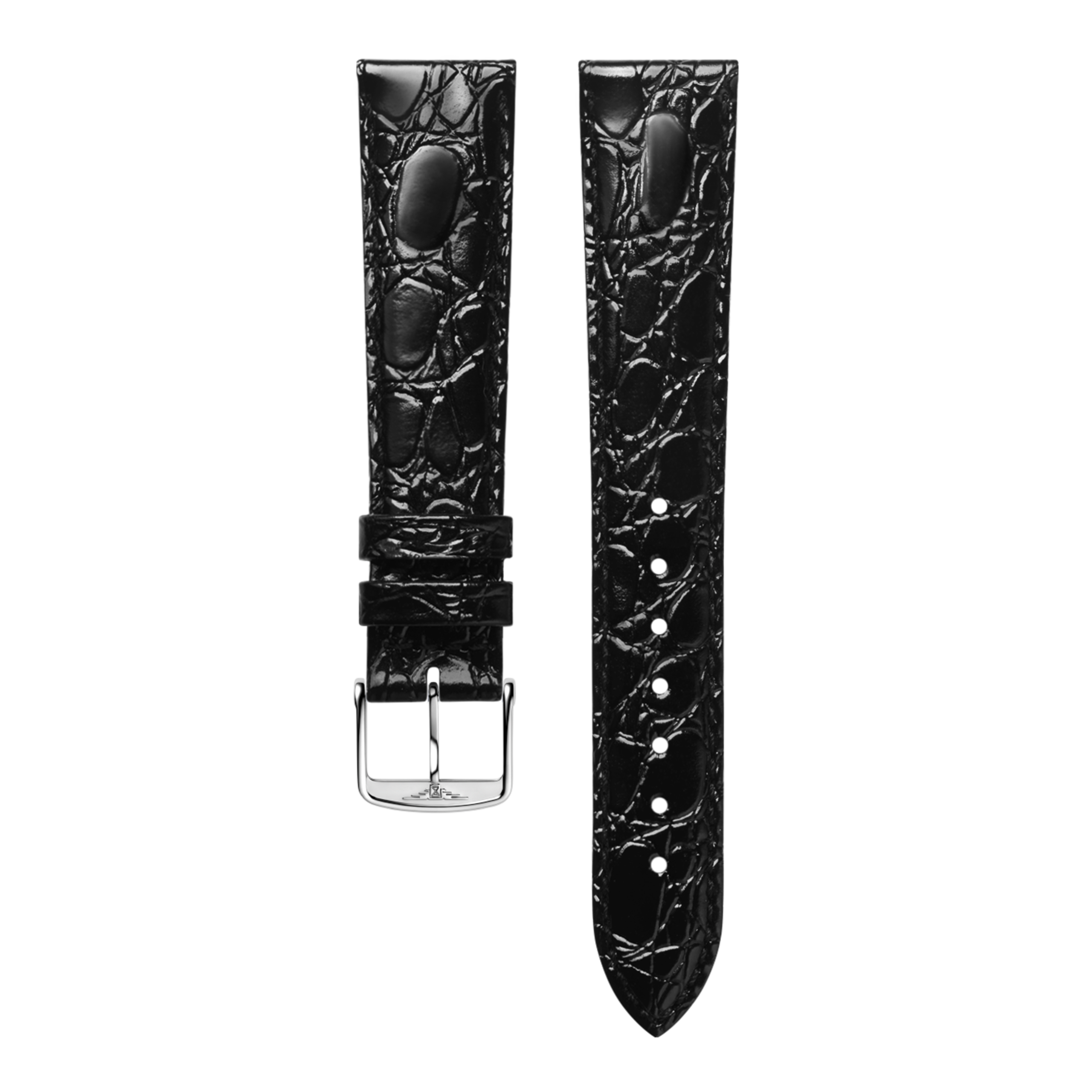 Bracelet en cuir grainé noir semi mat imprimé crocodile