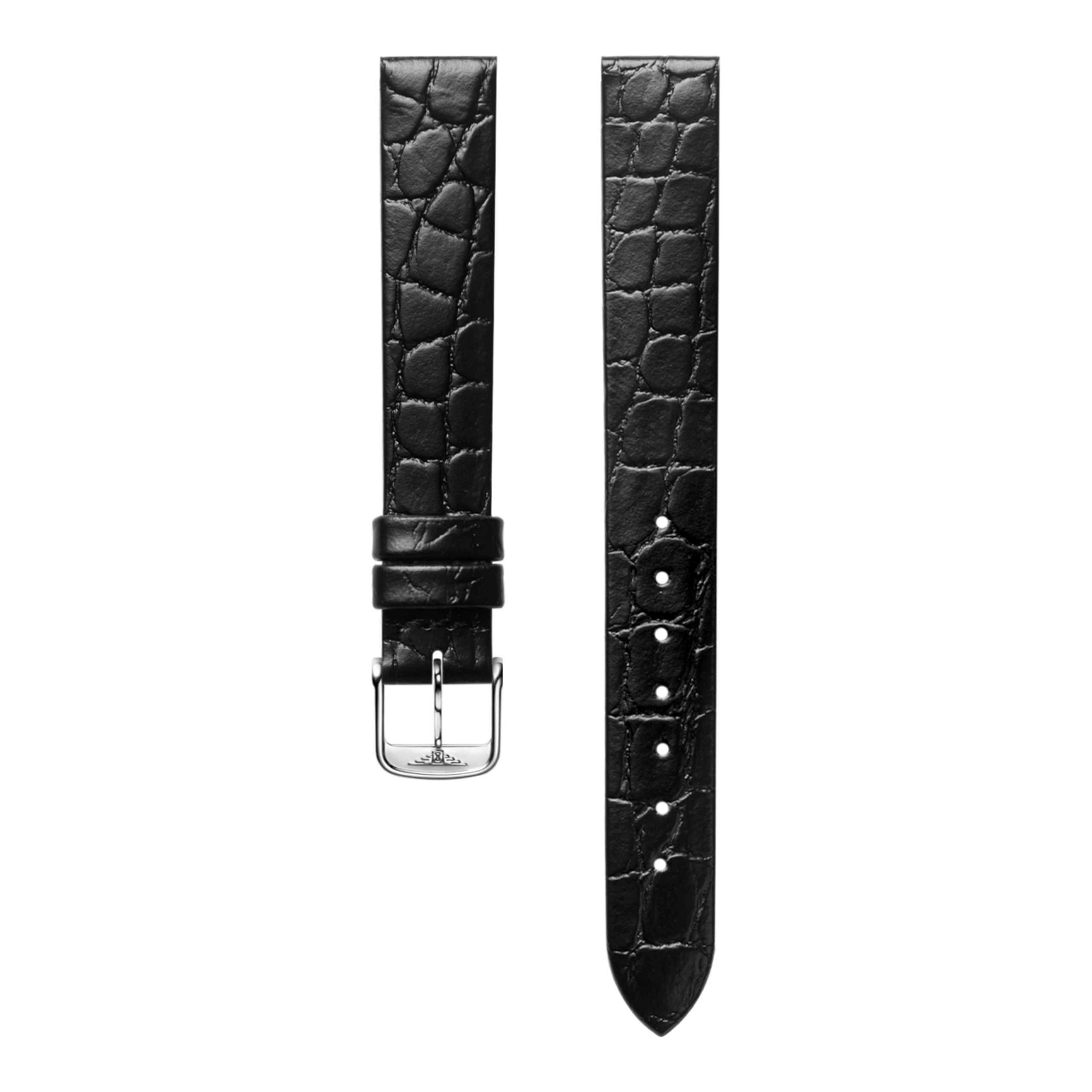 Bracelet en cuir grainé noir semi mat imprimé crocodile