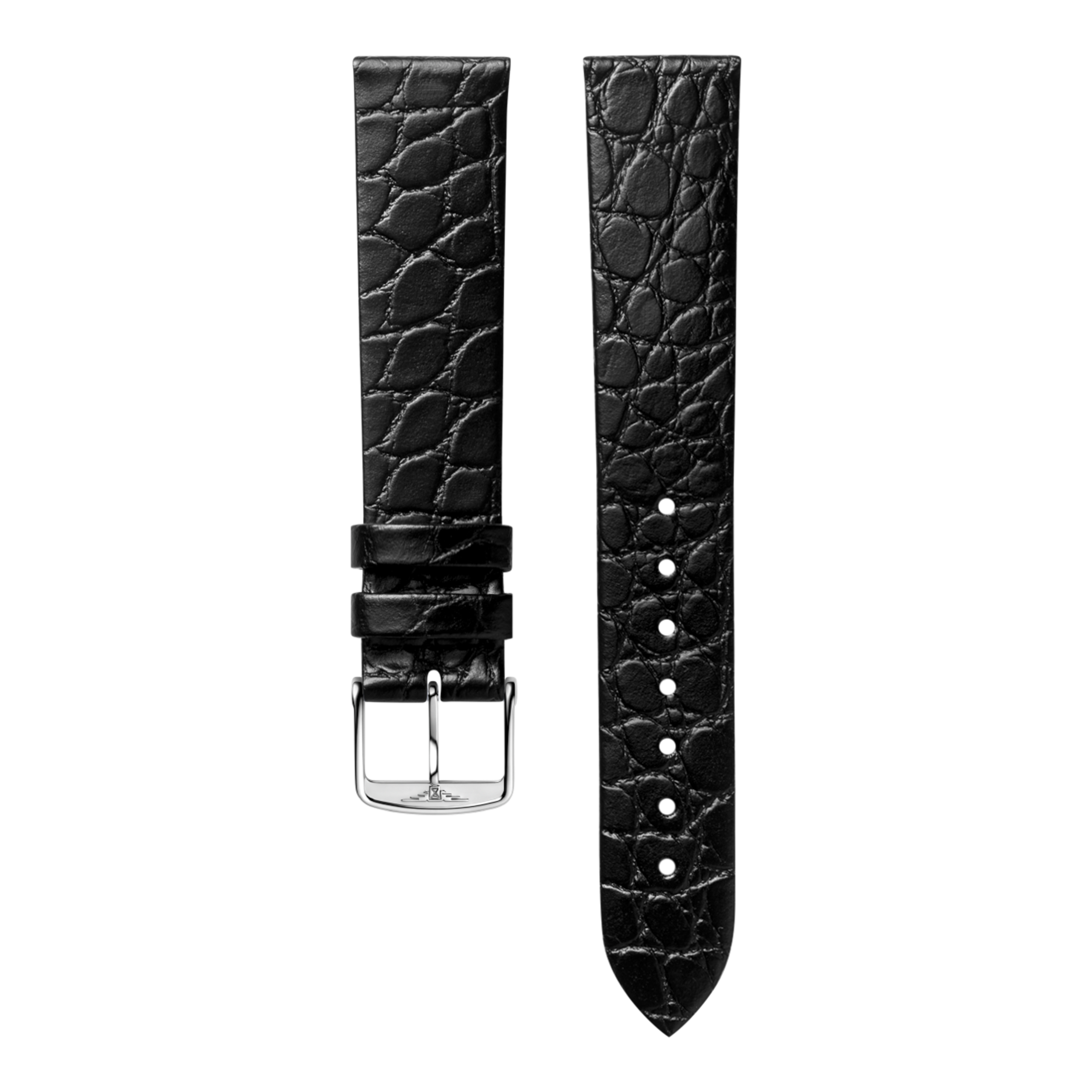 Bracelet en cuir grainé noir semi mat imprimé crocodile