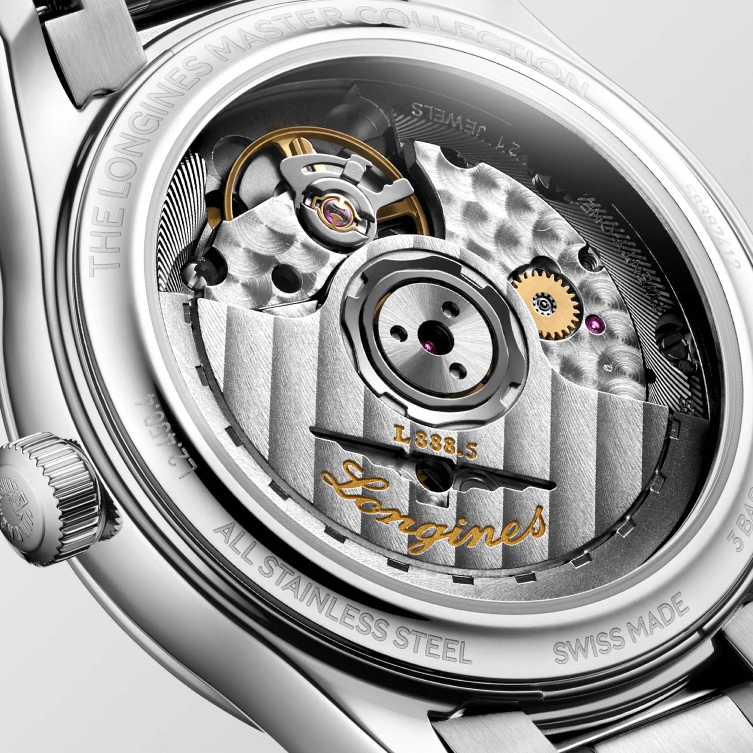 THE LONGINES MASTER COLLECTION L2.450.4.97.6 อัตโนมัติ, สแตนเลสสตีล, สีฟรอสต์บลูซันเรย์
, สายนาฬิกา Watch - ภาพด้านหลังนาฬิกา