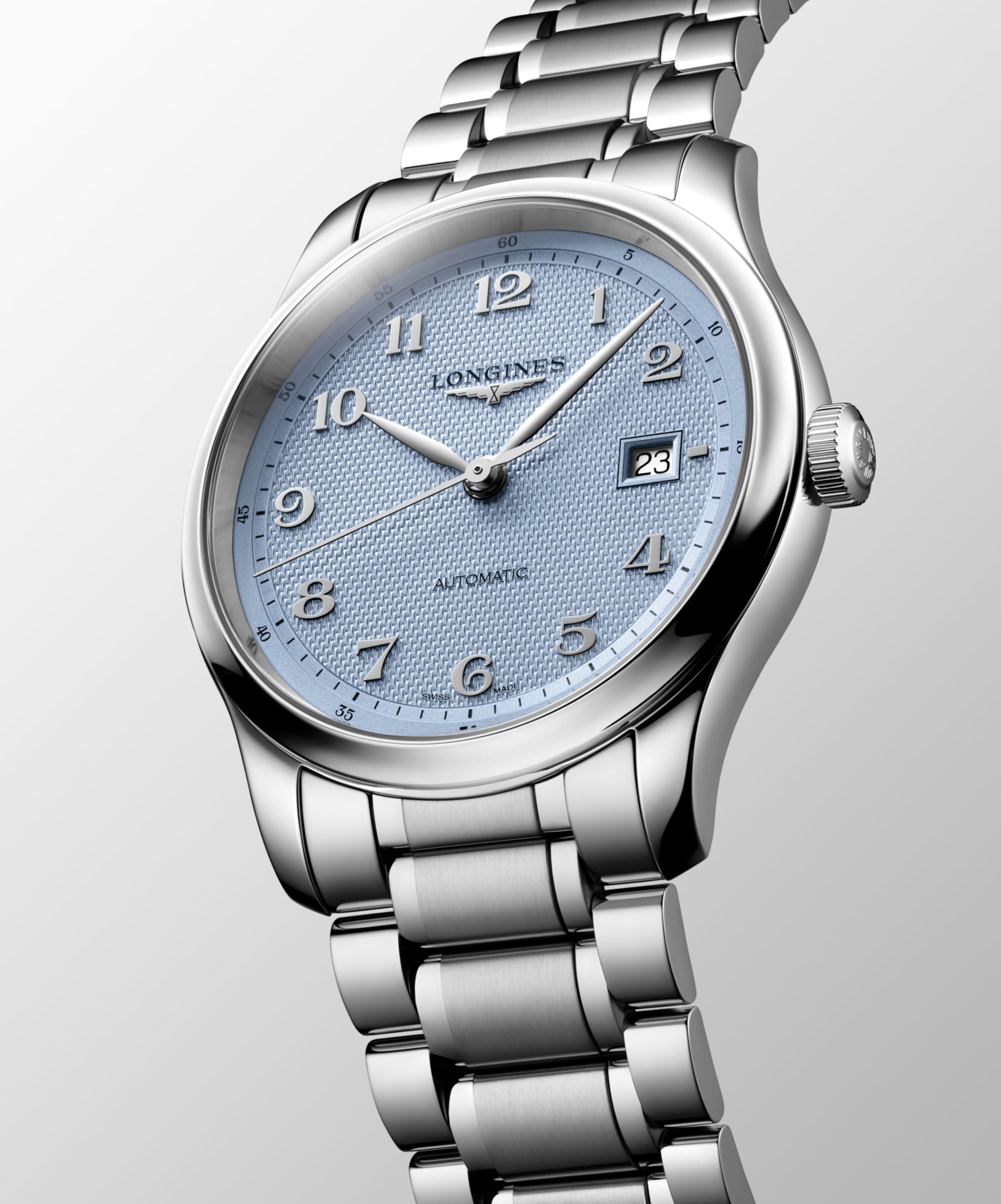 THE LONGINES MASTER COLLECTION L2.950.4.99.6 Automatic, Stainless steel, Light Blue "barleycorn", Bracelet Watch - Watch face