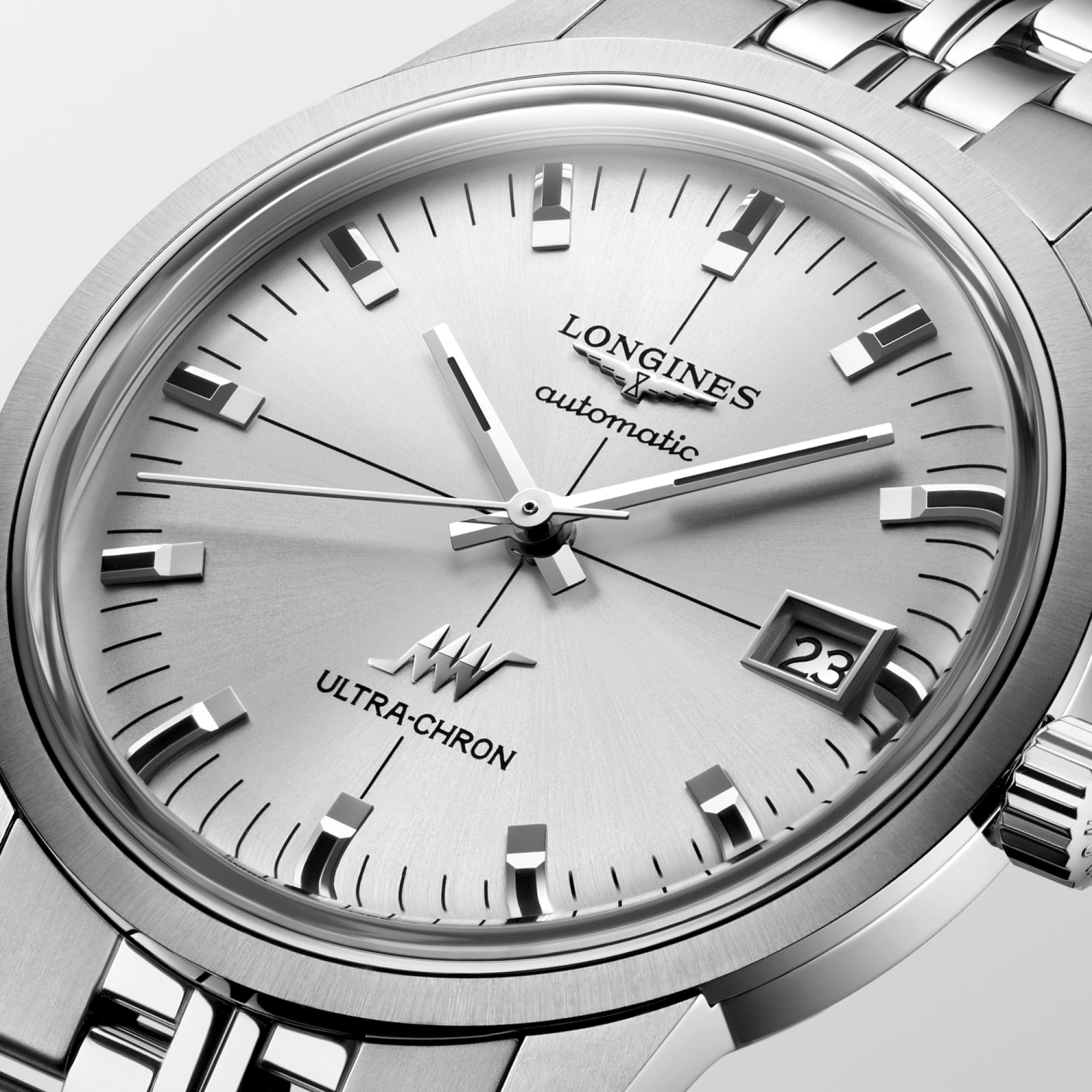 LONGINES ULTRA-CHRON 自動巻き腕時計 LONGINES ウルトラクロン シルバーダイヤル 純正メッシュブレス