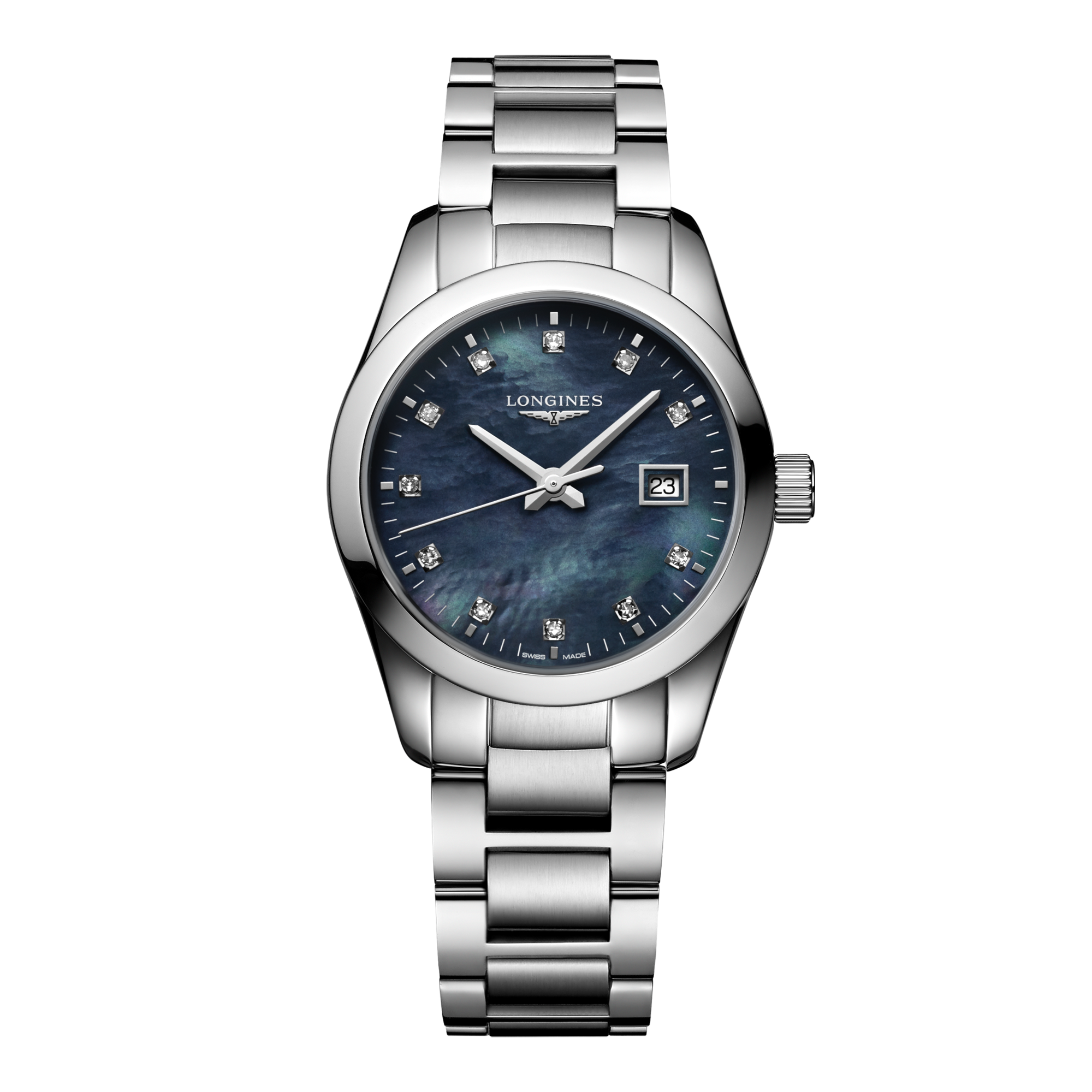 ロンジン コンクエスト クォーツ ブラックダイヤル メンズウォッチ L37294566, ブラック, クォーツムーブメント。 並行輸入品 ロンジン] メンズ 腕時計 CONQUEST V.H.P コンクエスト Ｖ.H.P